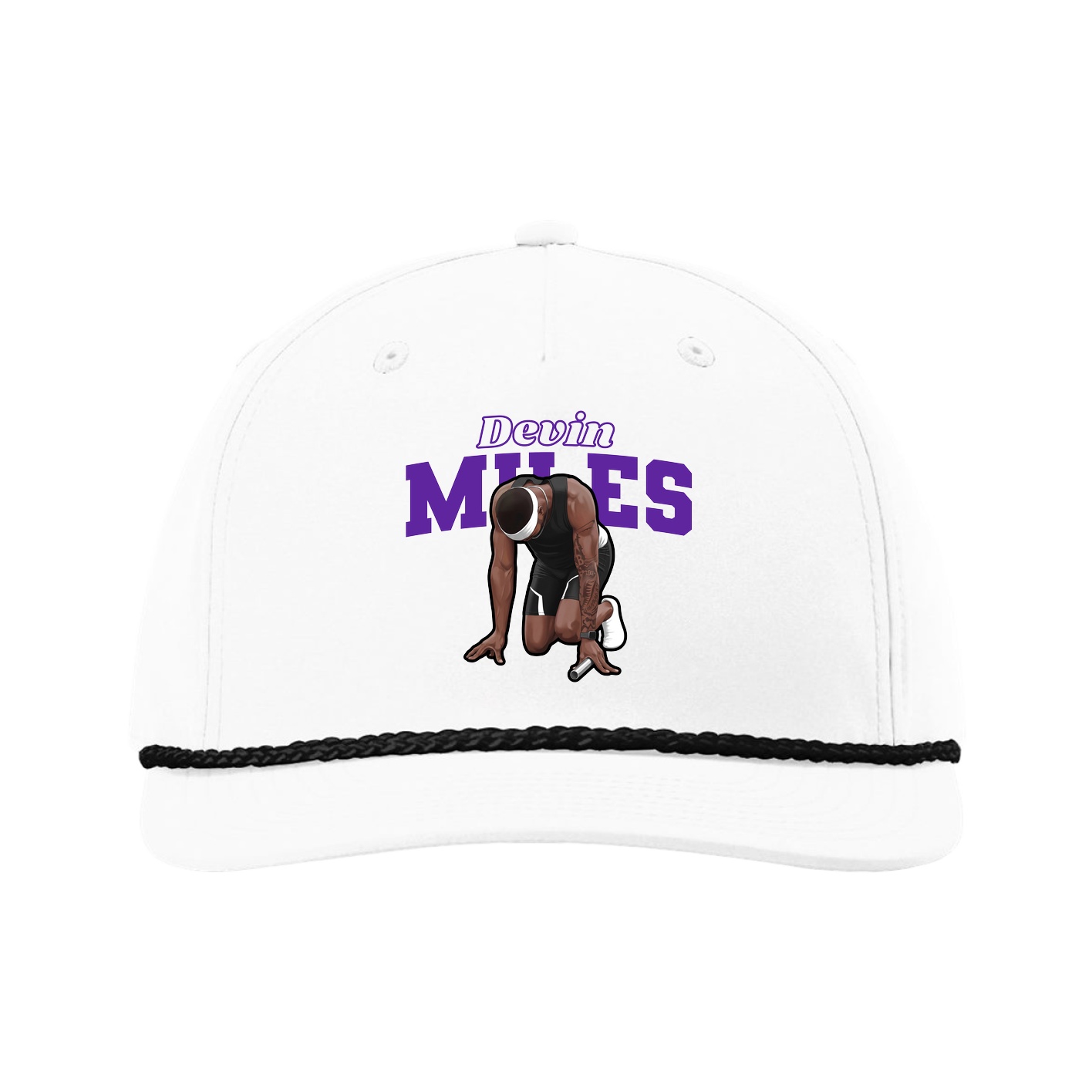 Five-Panel Classic Rope Cap — Name Arch in White