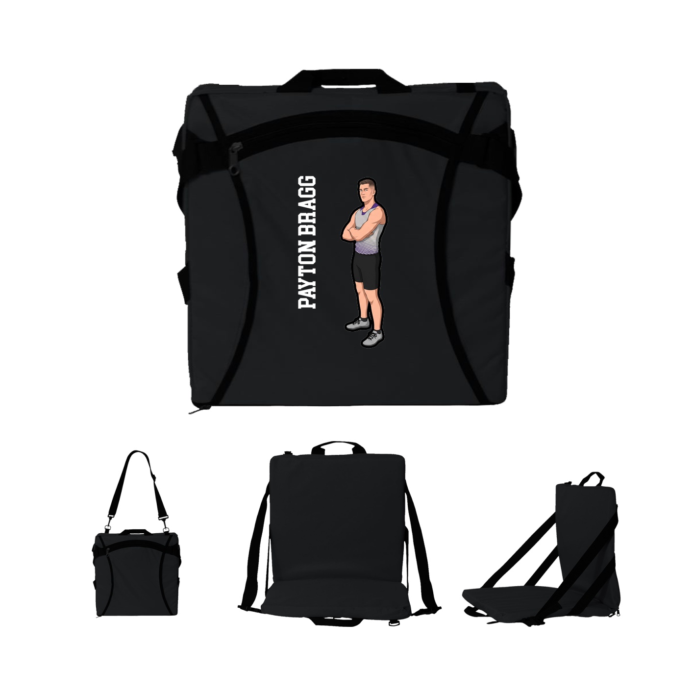 Folding Stadium Seat — Name Vertical in Black