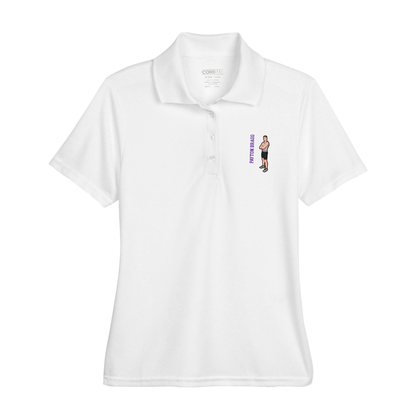 Womens Performance Polo — Name Vertical in White