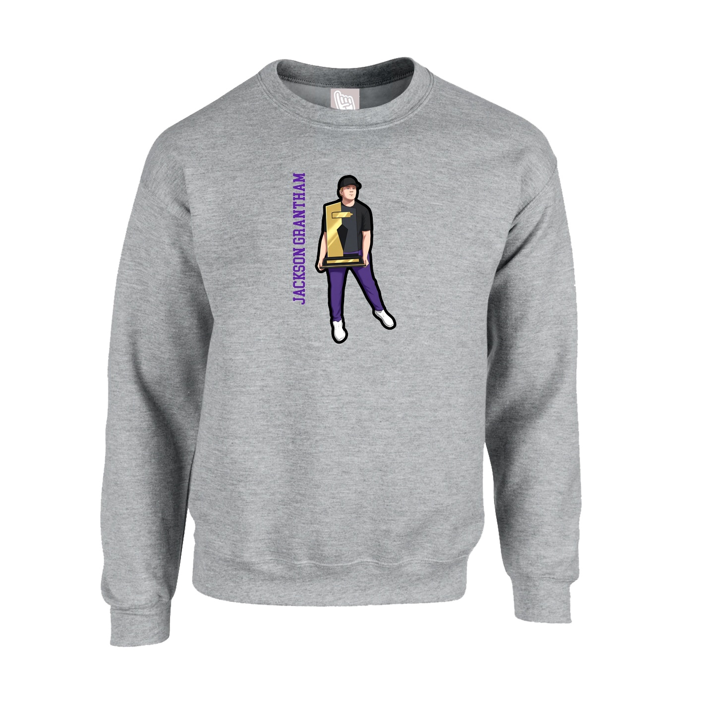 Fleece Crew — Name Vertical in Grey