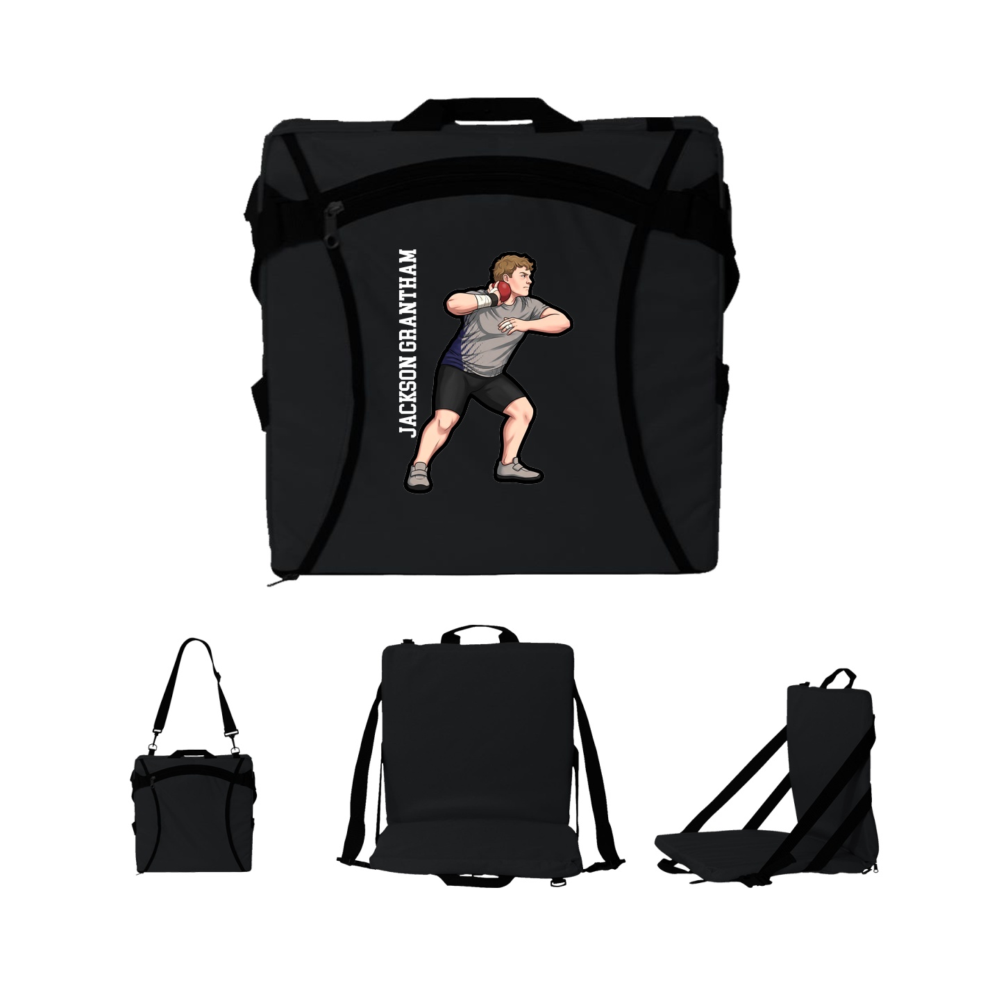 Folding Stadium Seat — Name Vertical in Black