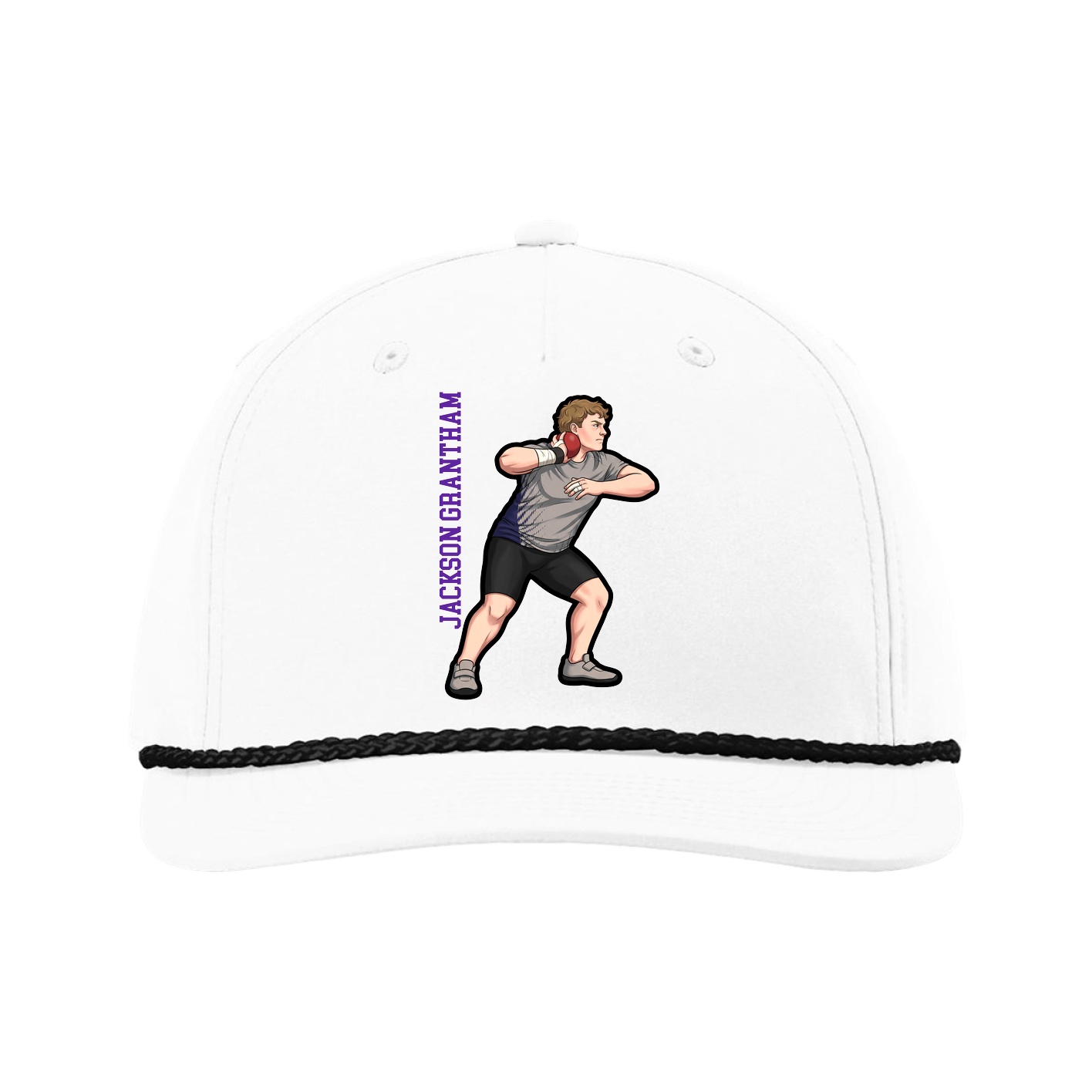 Five-Panel Classic Rope Cap — Name Vertical in White
