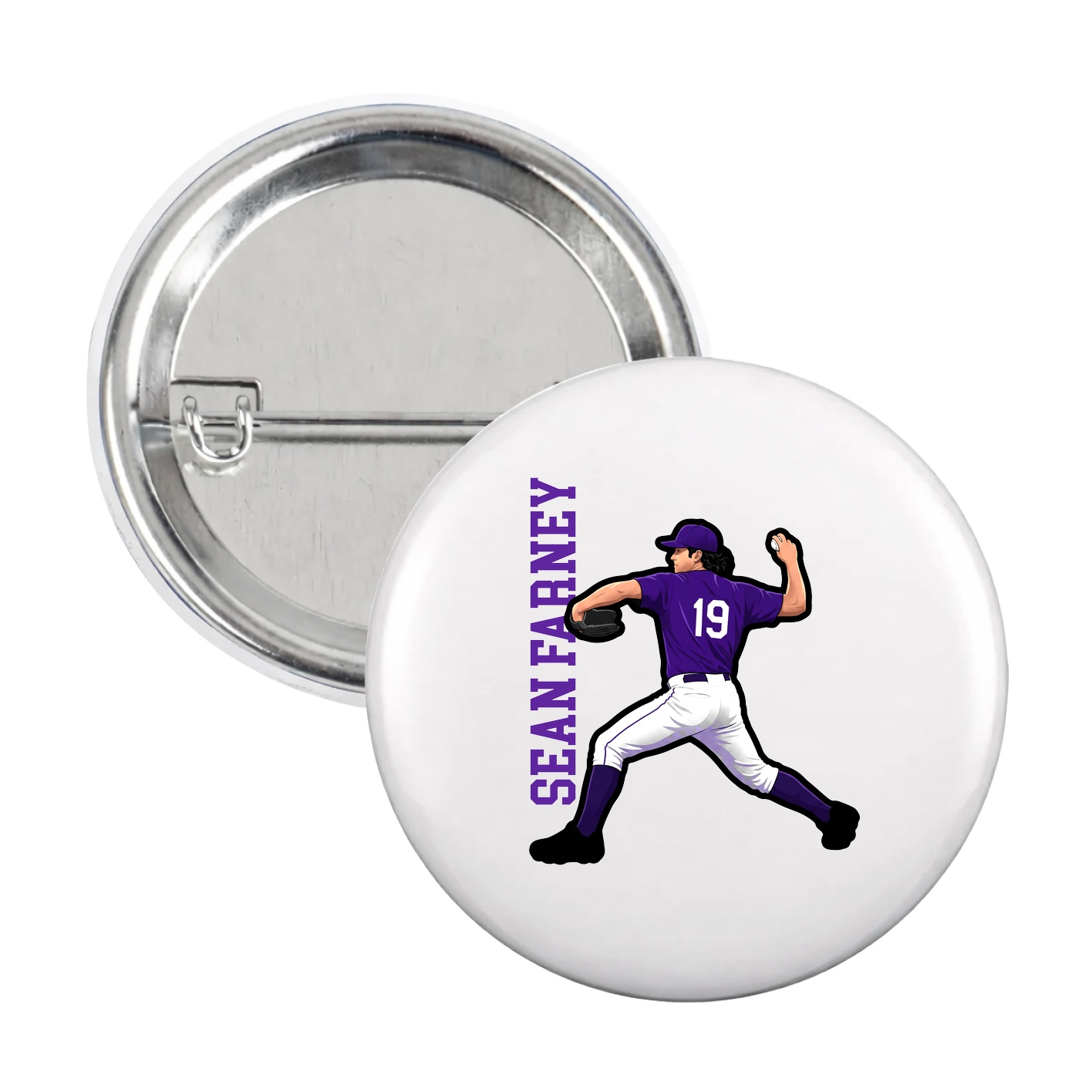 Game Day Button — Name Vertical in White