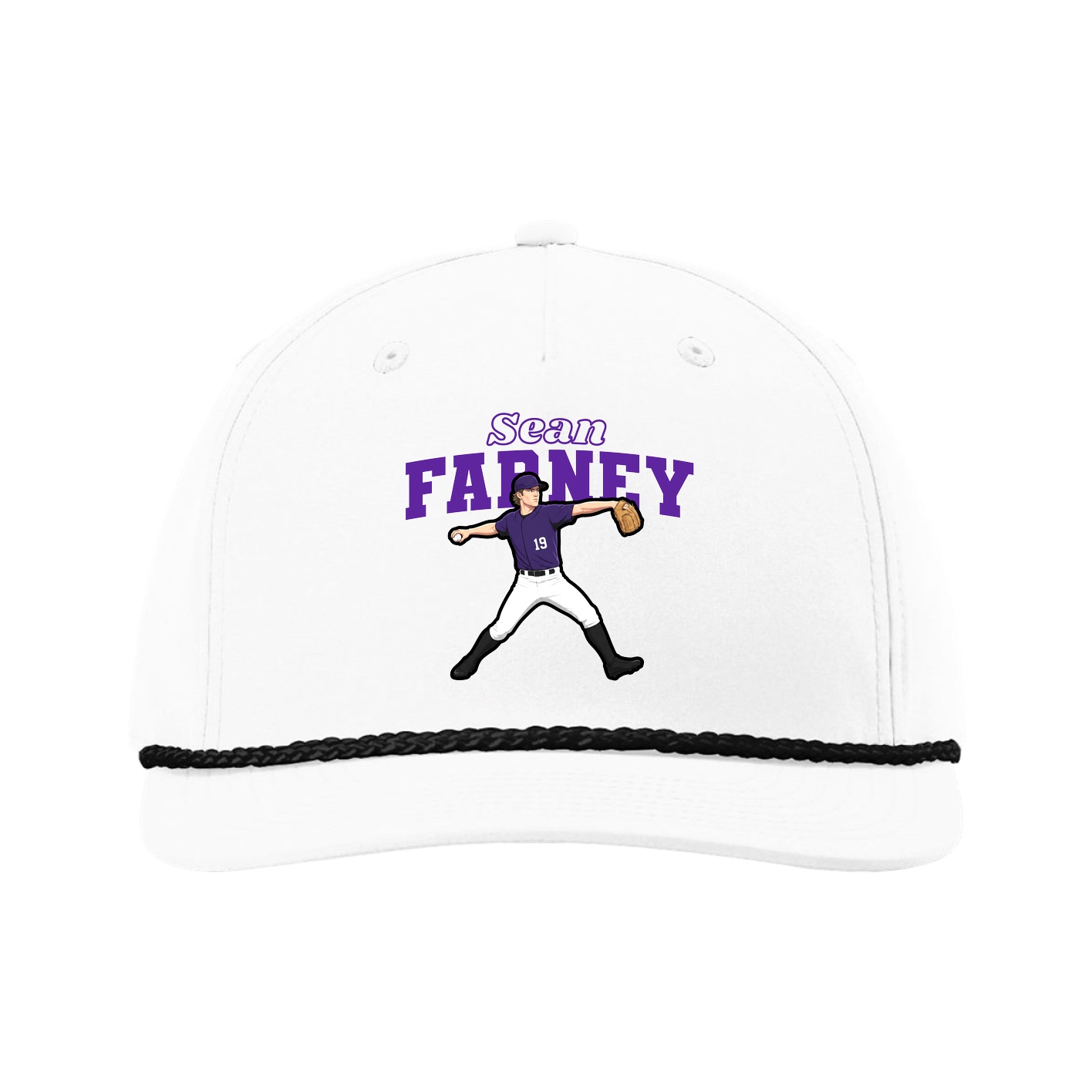 Five-Panel Classic Rope Cap — Name Arch in White