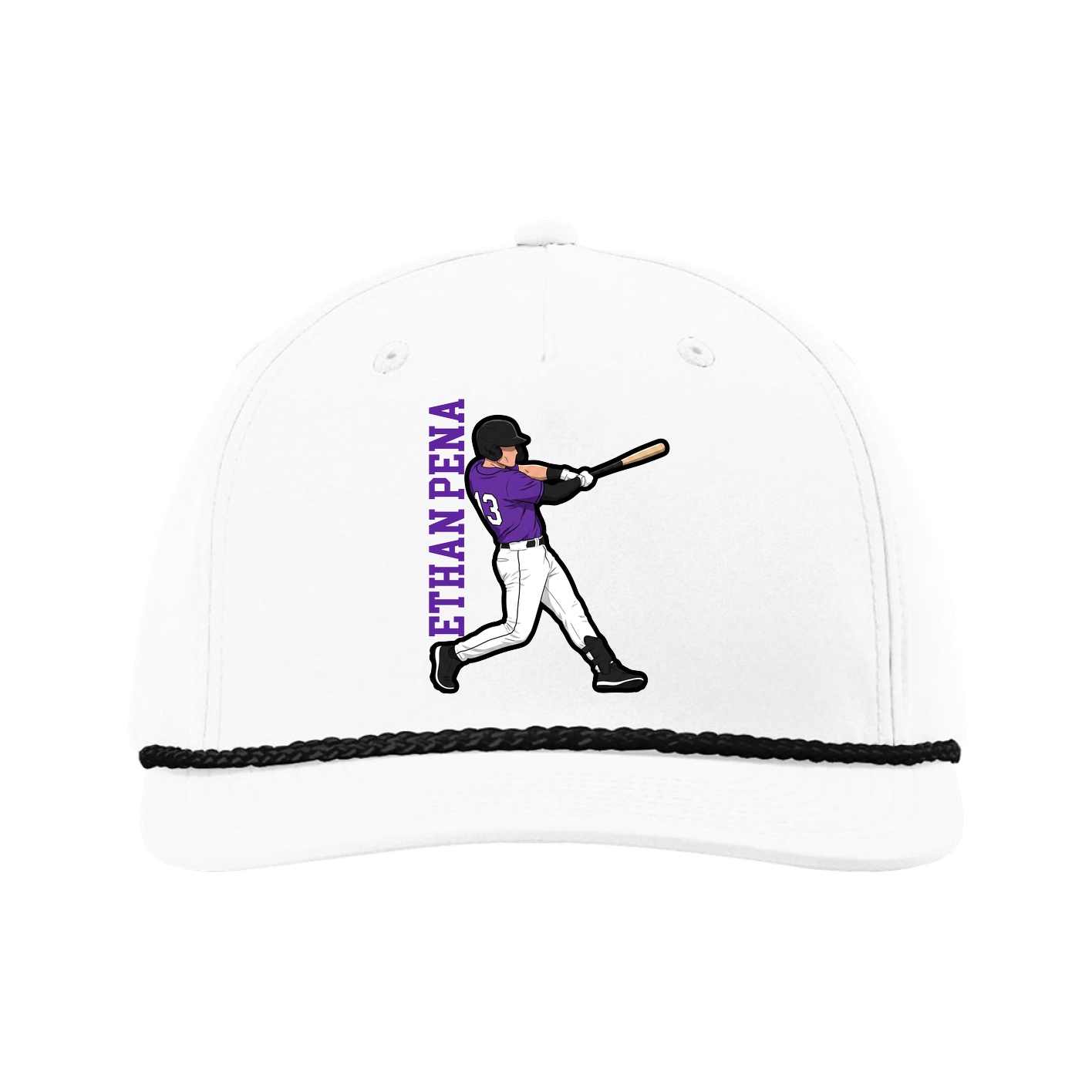 Five-Panel Classic Rope Cap — Name Vertical in White