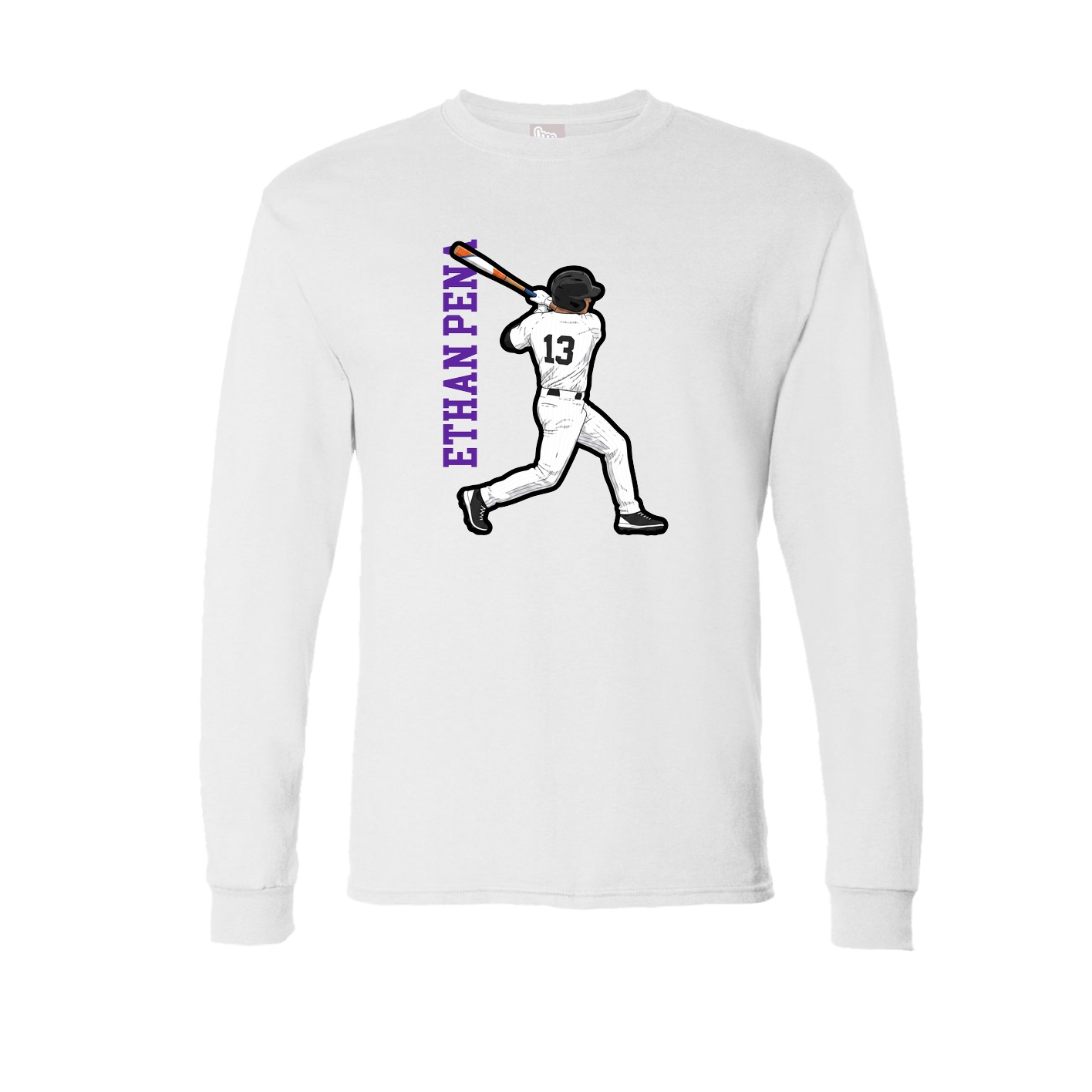 Long Sleeve Tee — Name Vertical in White
