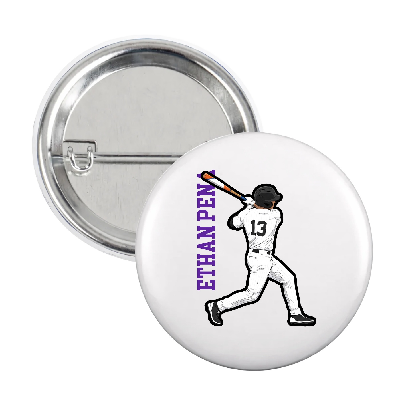 Game Day Button — Name Vertical in White