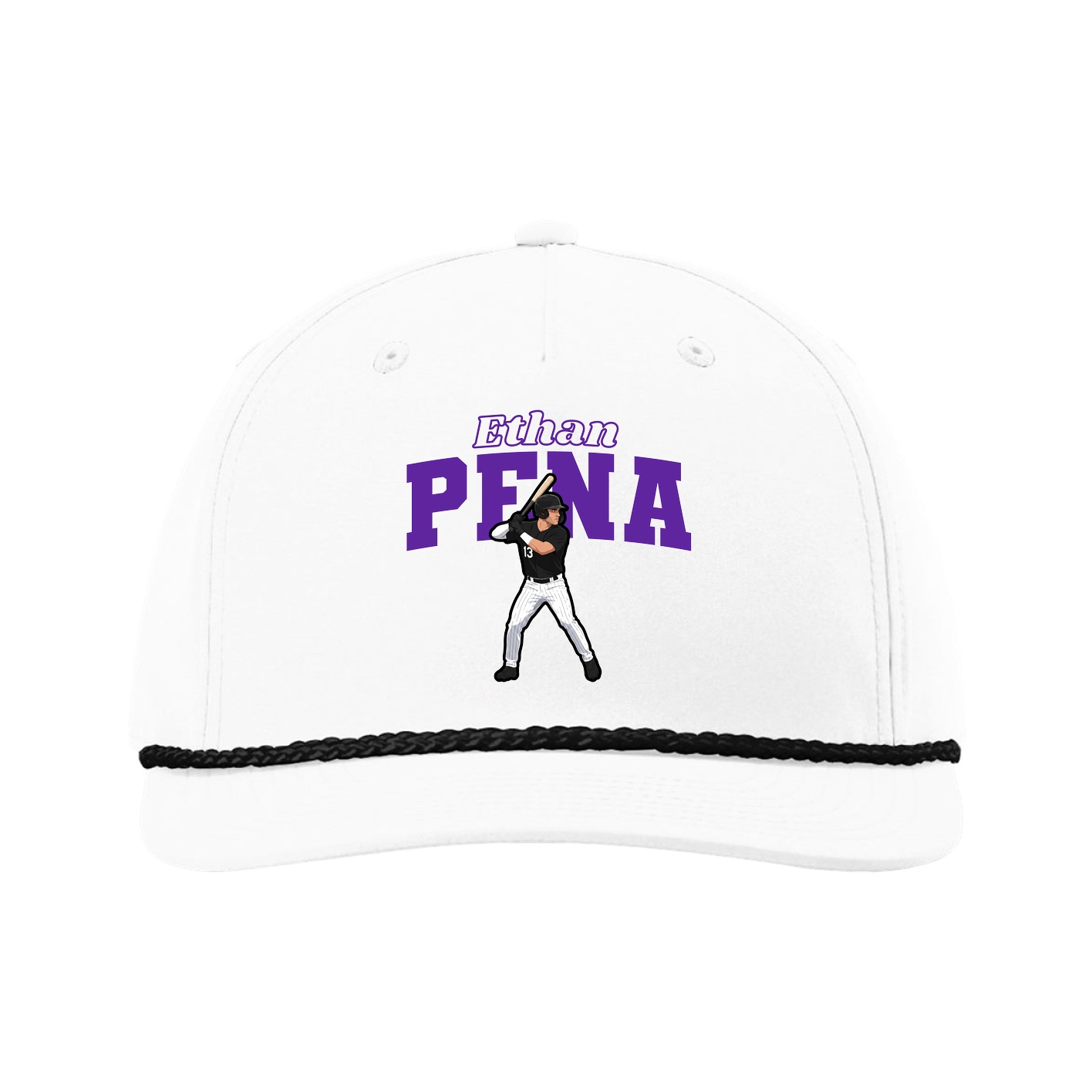 Five-Panel Classic Rope Cap — Name Arch in White