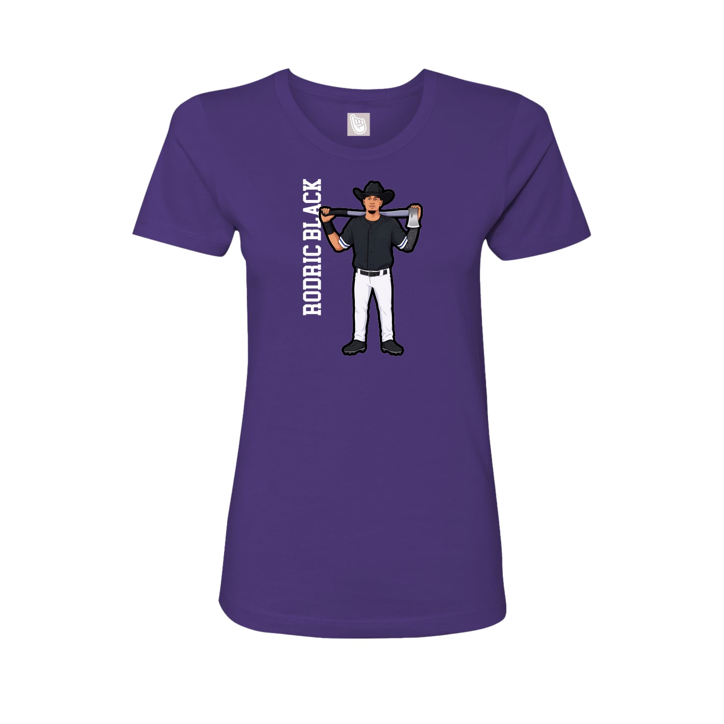 Fitted Women's Tee — Name Vertical in Purple