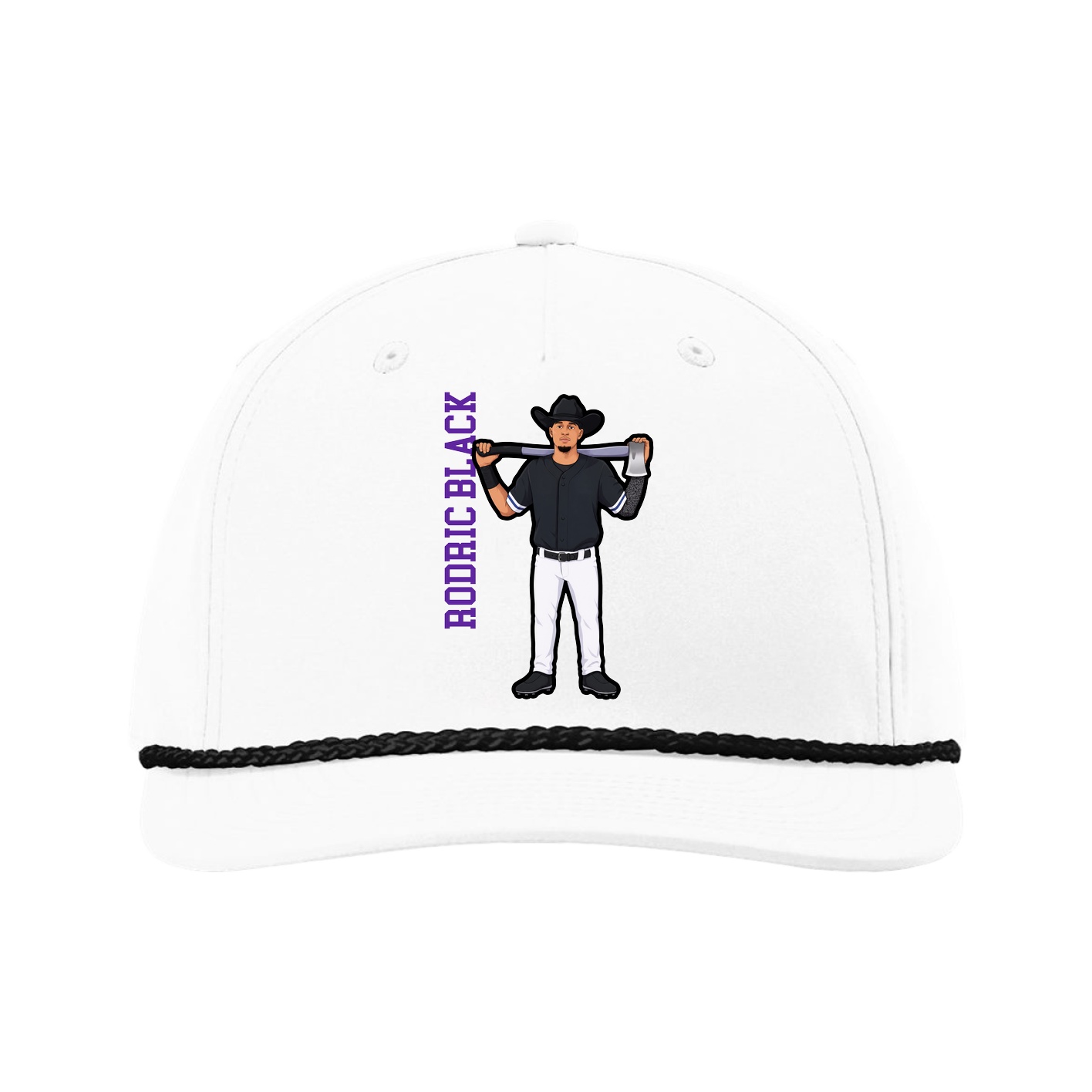 Five-Panel Classic Rope Cap — Name Vertical in White