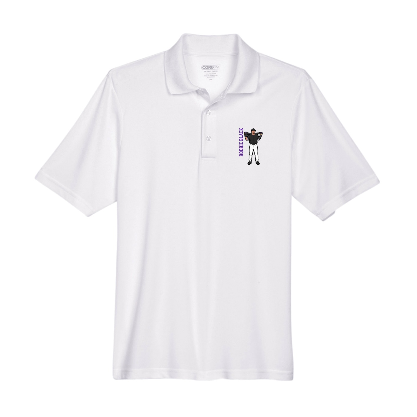 Performance Polo — Name Vertical in White