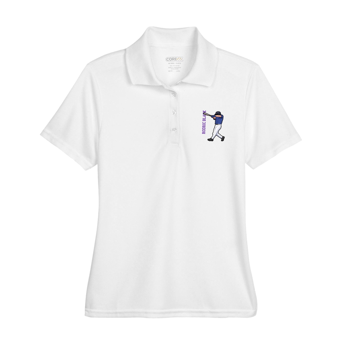 Womens Performance Polo — Name Vertical in White