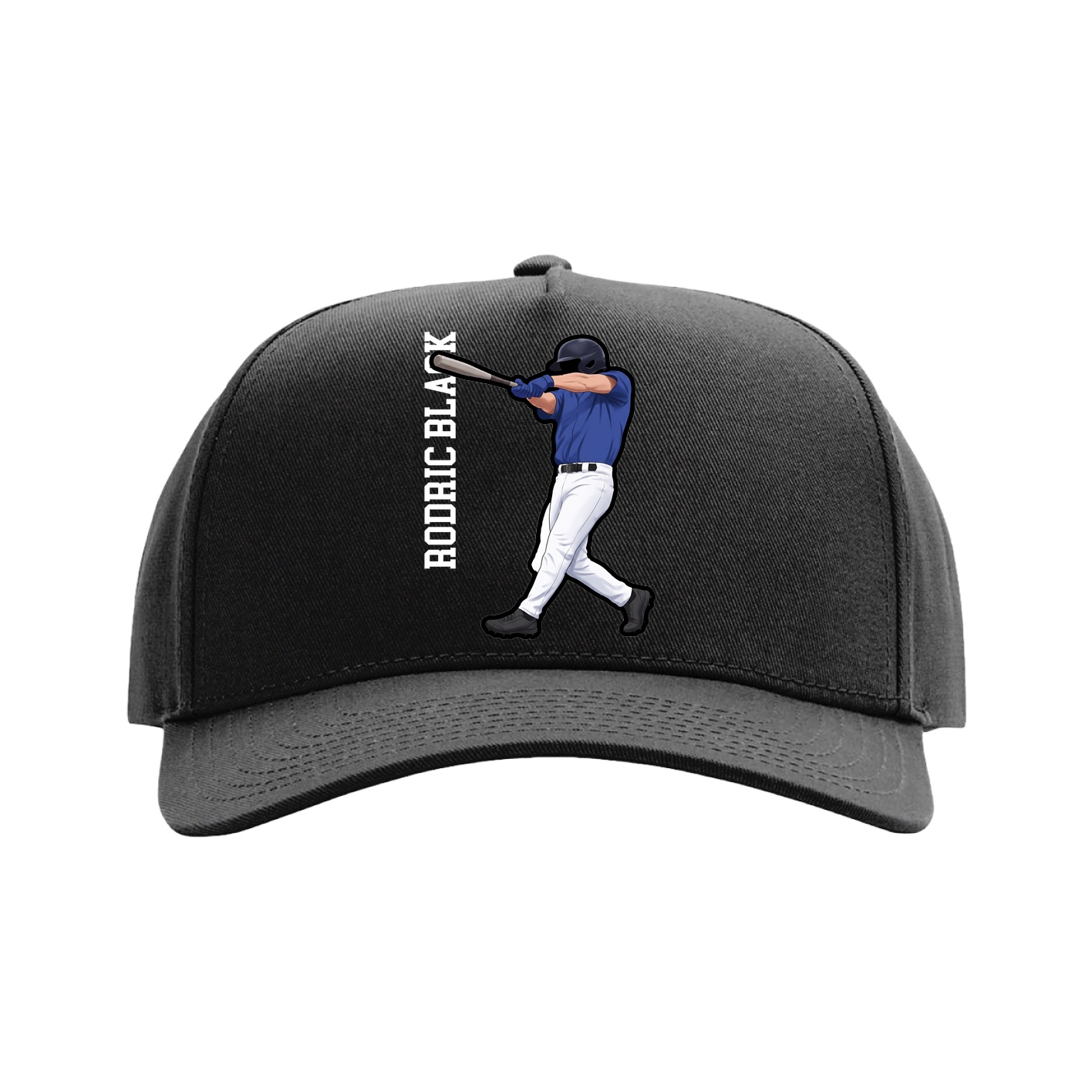 Full Fabric Five-Panel Champ Cap — Name Vertical in Black