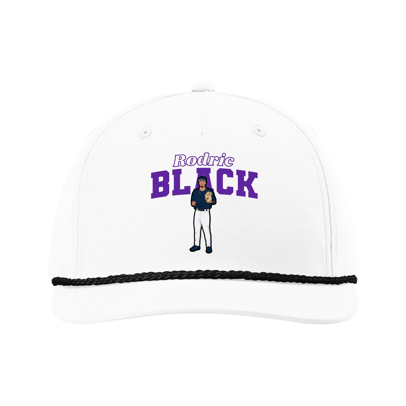 Five-Panel Classic Rope Cap — Name Arch in White
