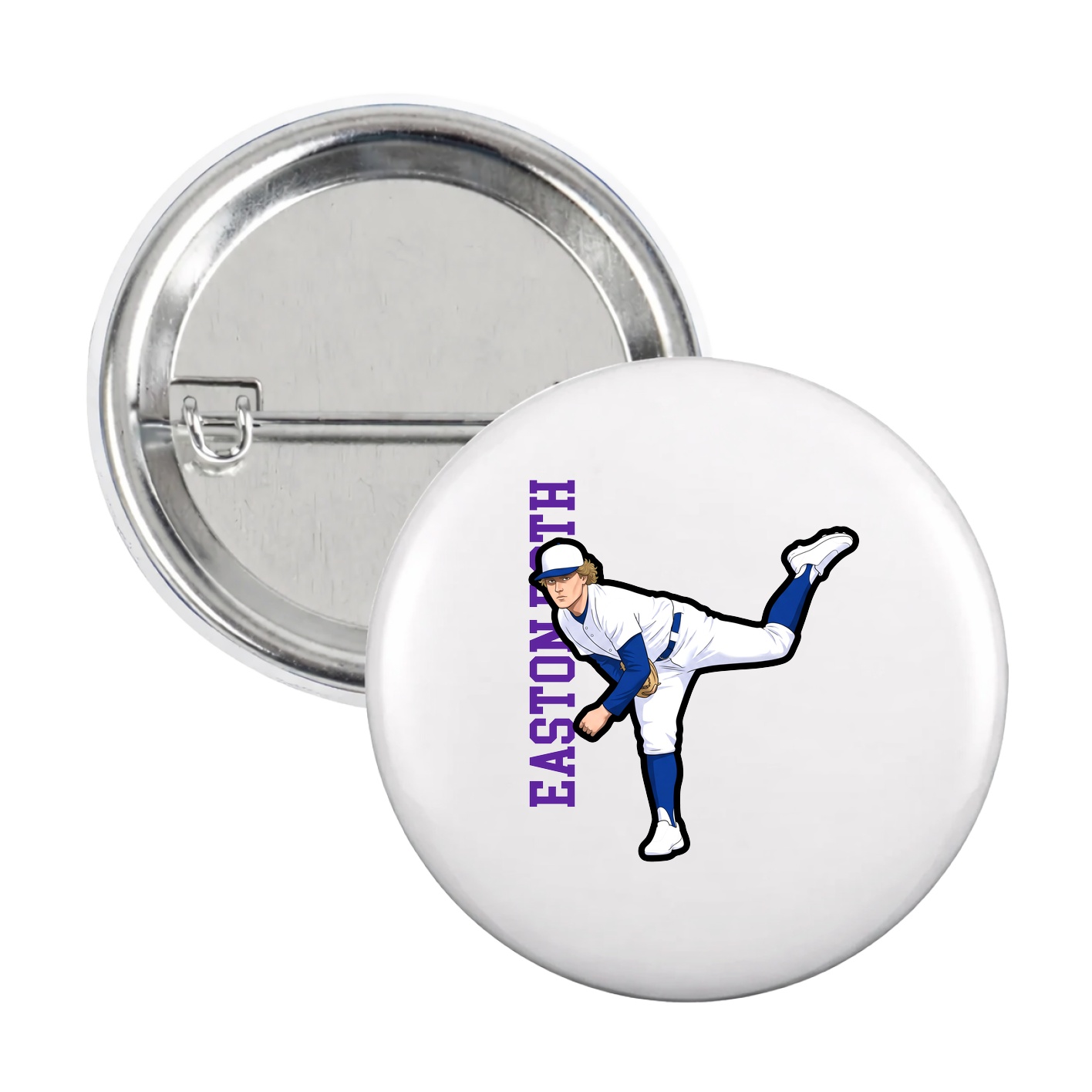 Game Day Button — Name Vertical in White