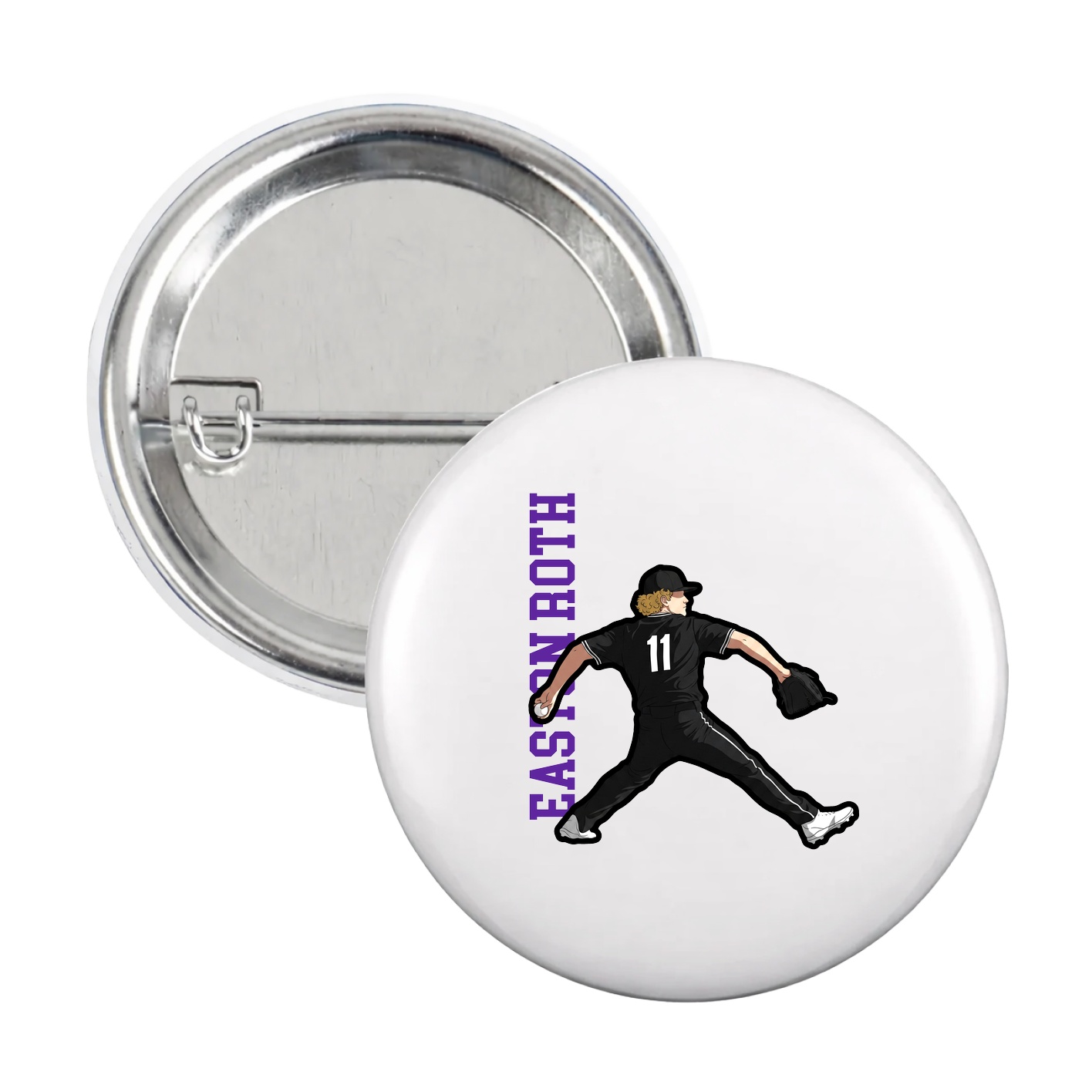 Game Day Button — Name Vertical in White