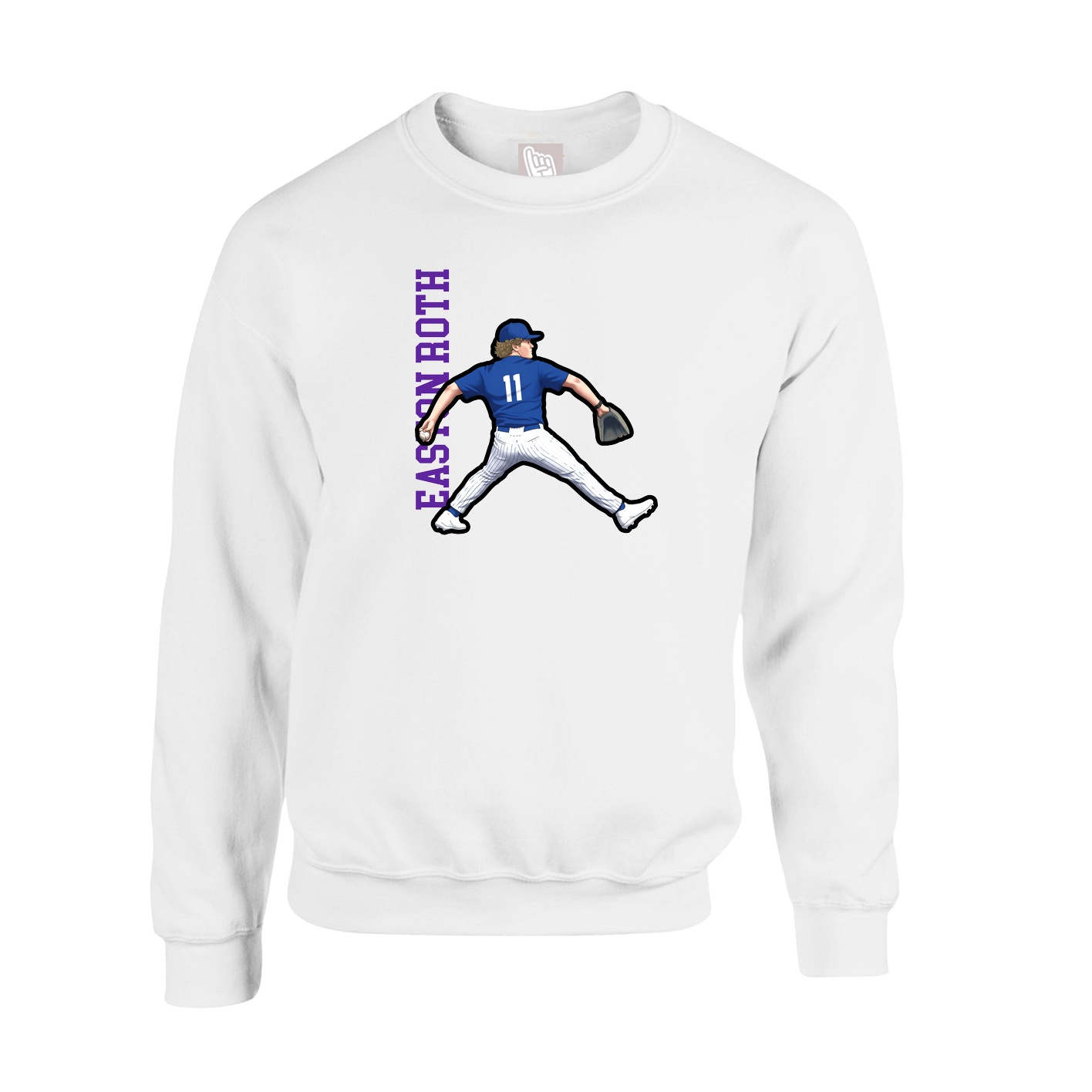 Fleece Crew — Name Vertical in White