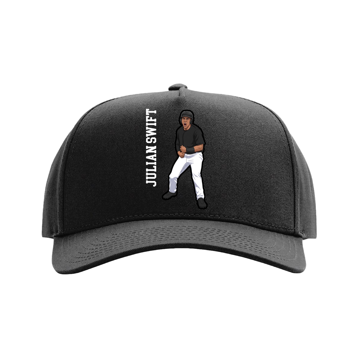 Full Fabric Five-Panel Champ Cap — Name Vertical in Black