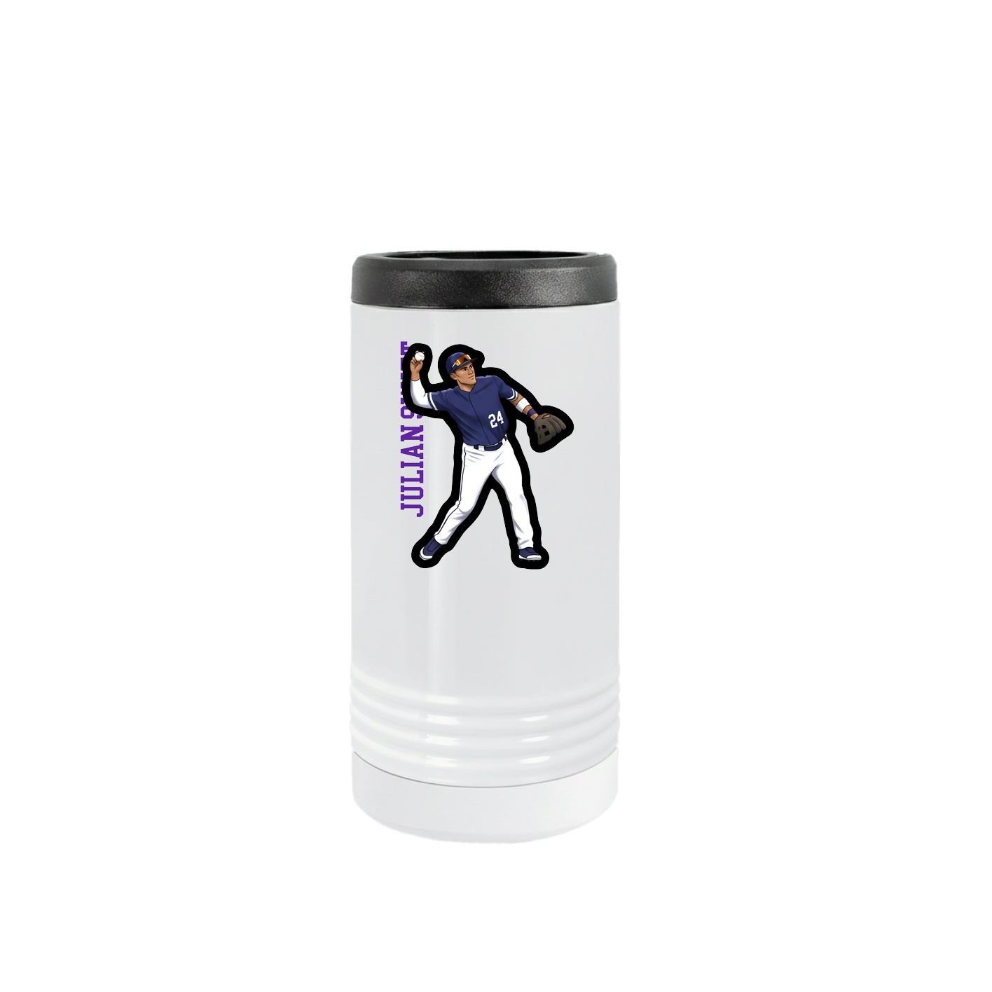 Slim Beverage Holder — Name Vertical in White