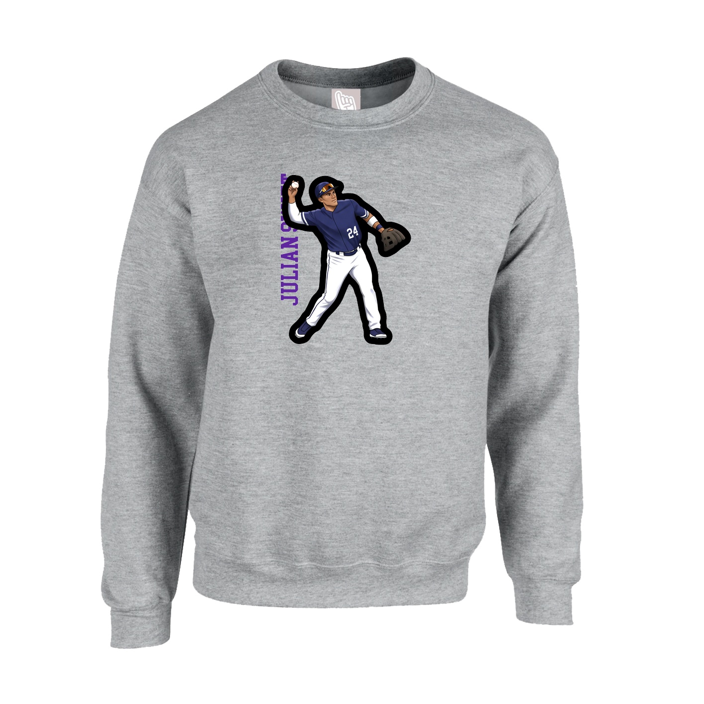 Fleece Crew — Name Vertical in Grey