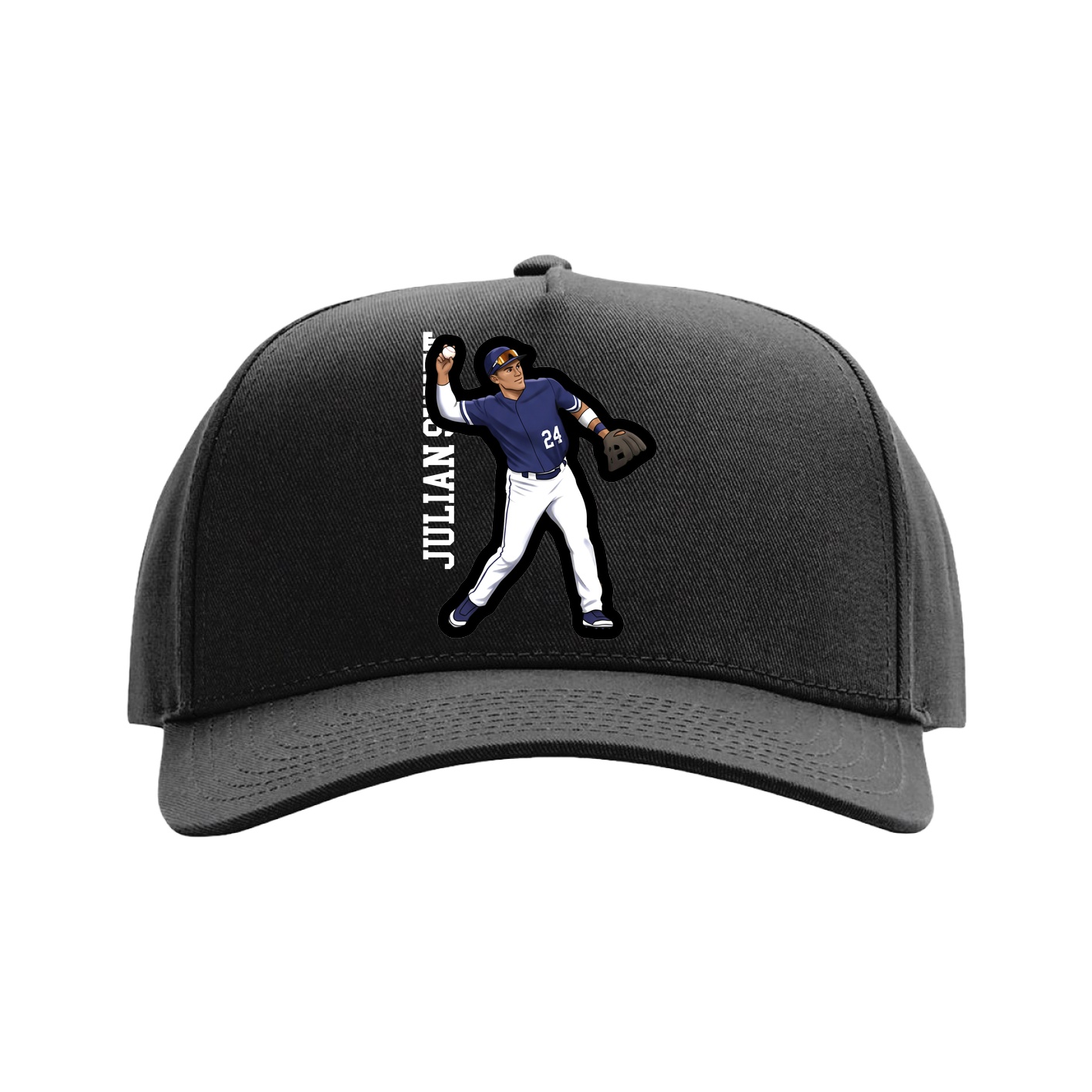Full Fabric Five-Panel Champ Cap — Name Vertical in Black