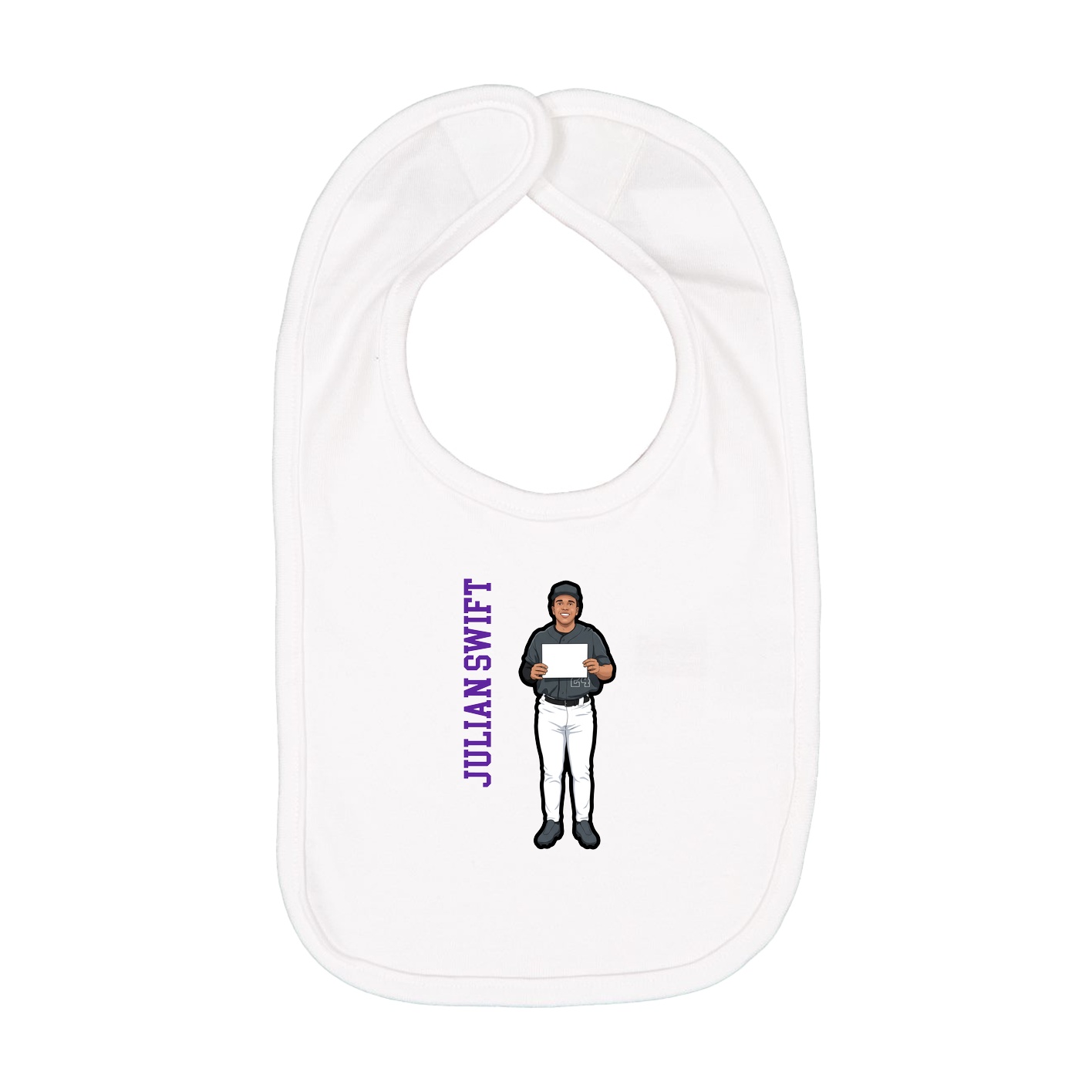 Infant Bib — Name Vertical in White