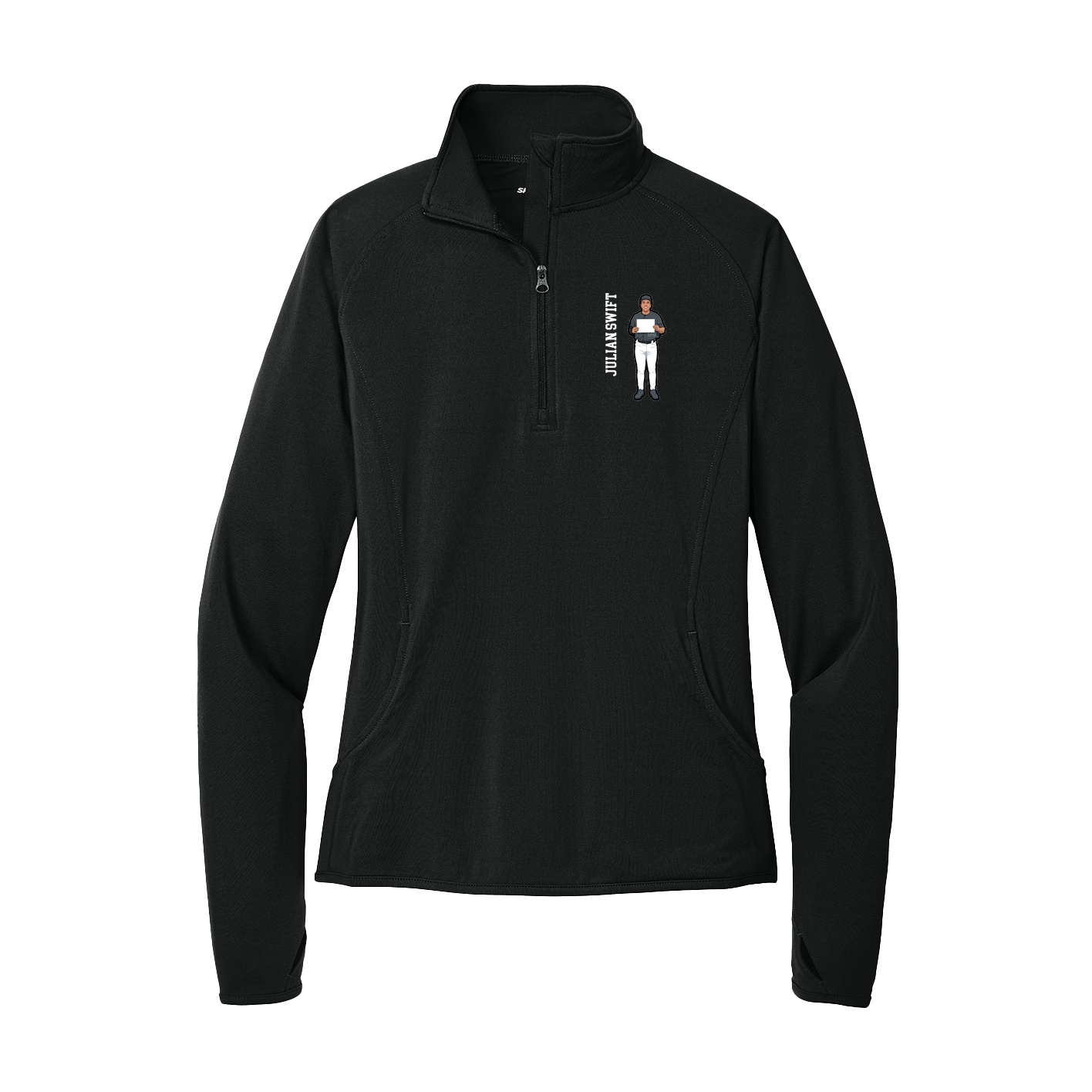 Women's Q-Zip Pullover — Name Vertical in Black