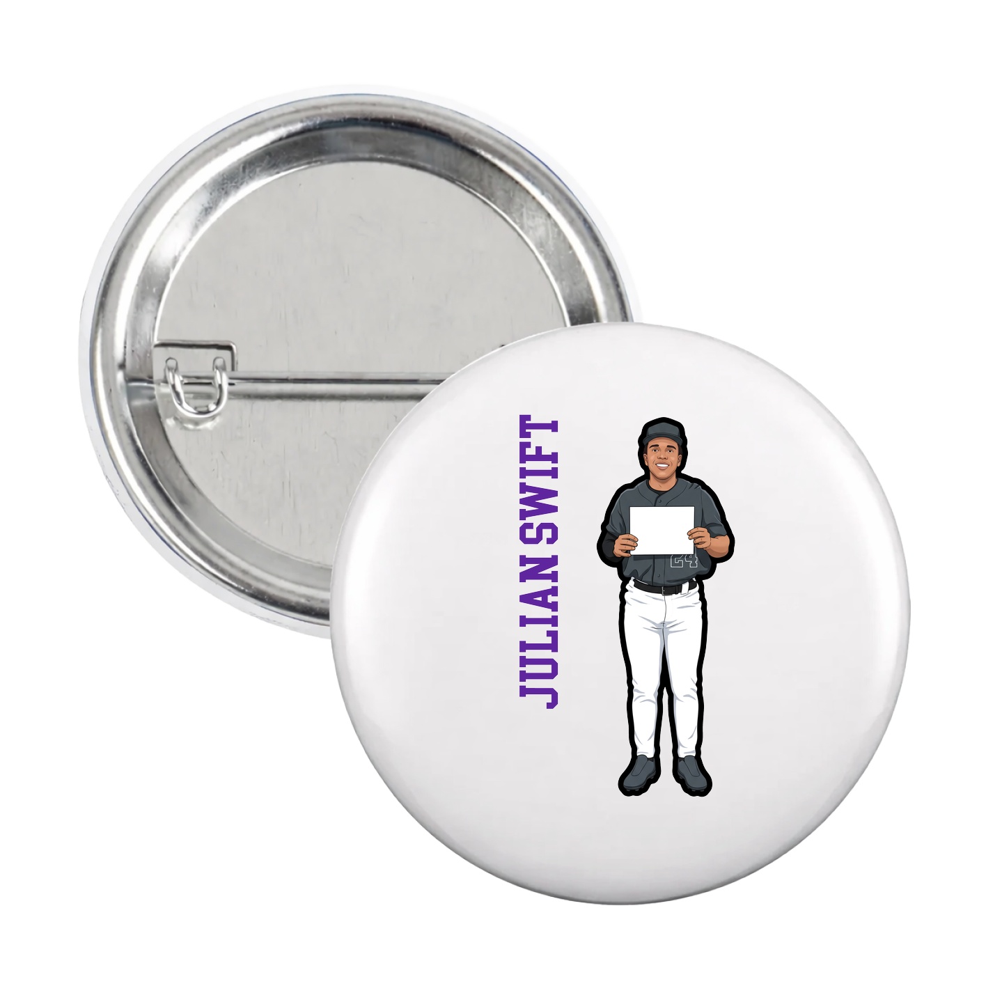 Game Day Button — Name Vertical in White