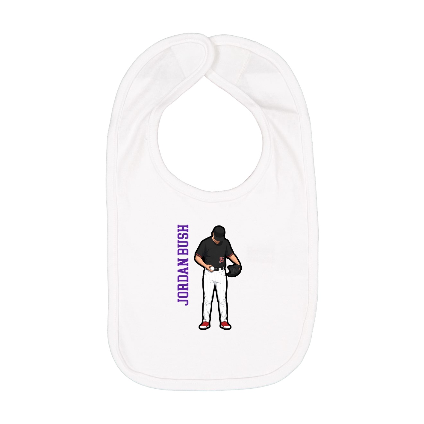 Infant Bib — Name Vertical in White