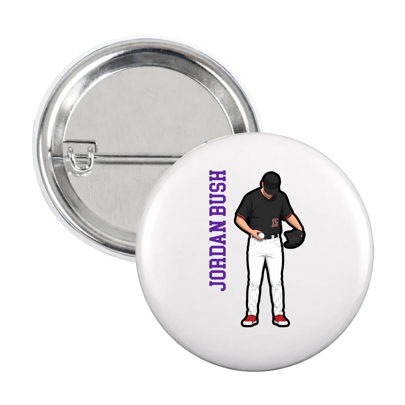 Game Day Button — Name Vertical in White