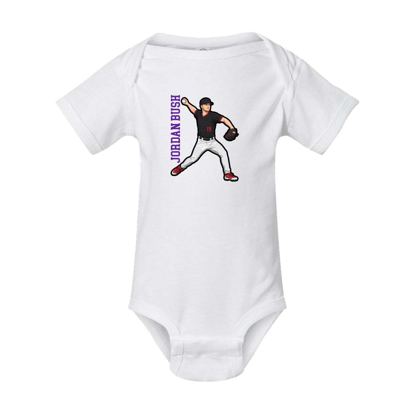 Baby Onesie — Name Vertical in White