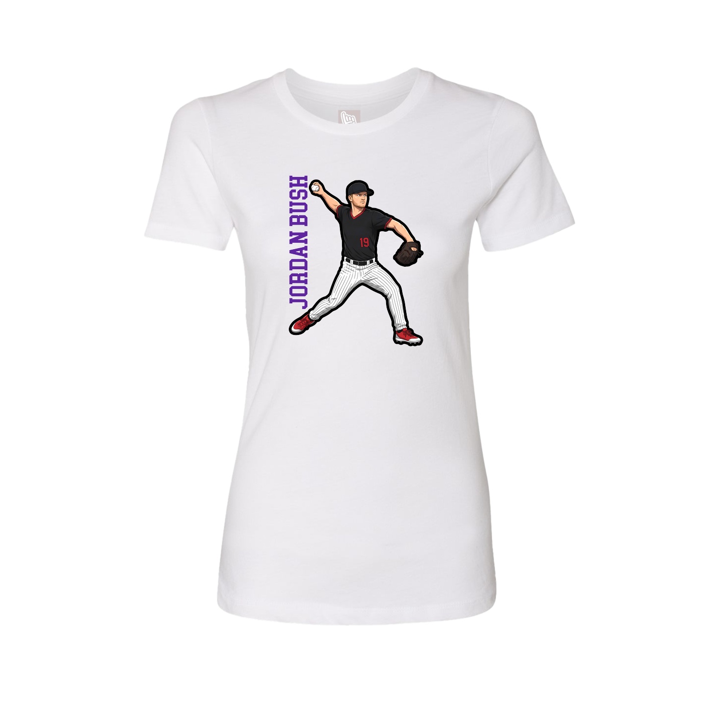 Fitted Women's Tee — Name Vertical in White