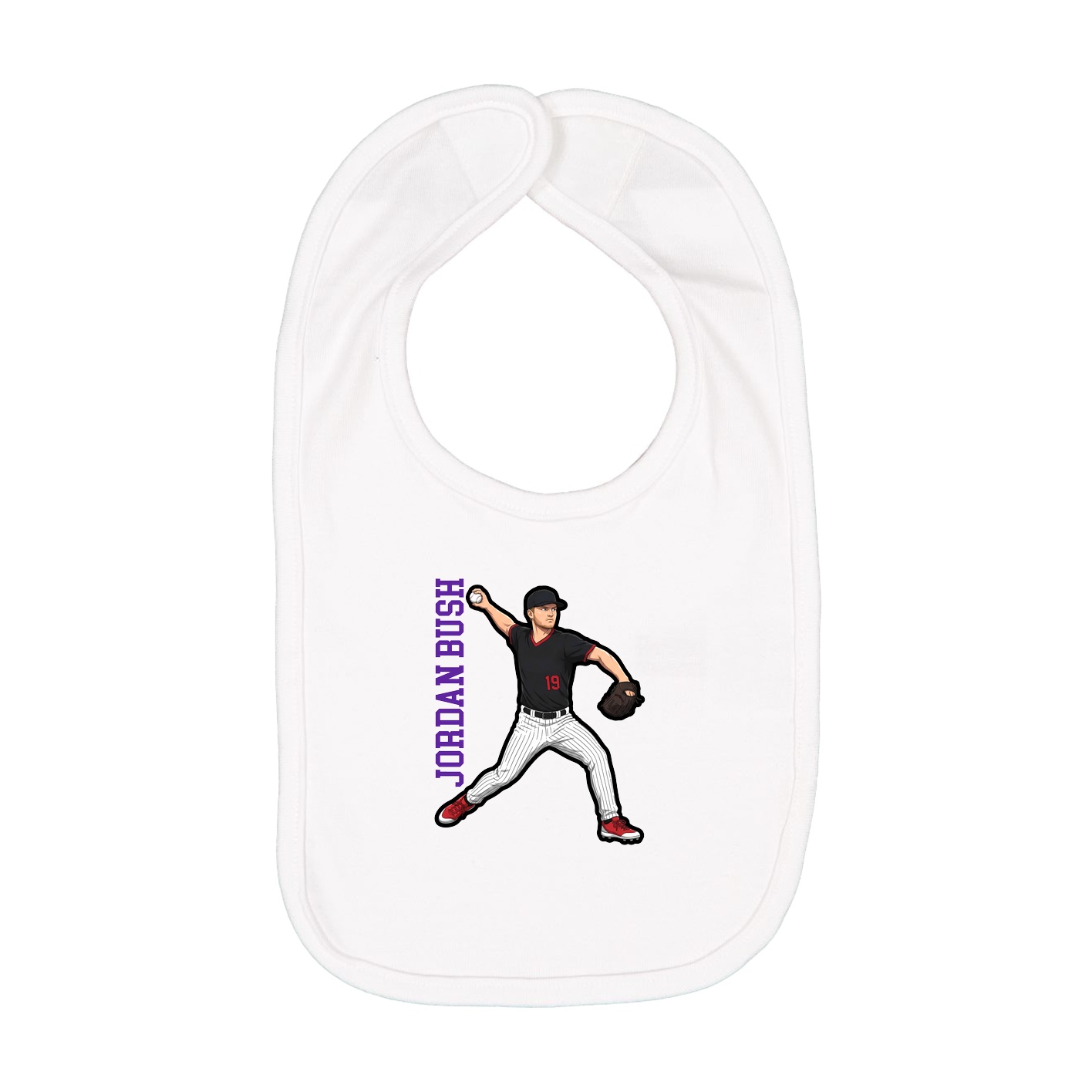 Infant Bib — Name Vertical in White