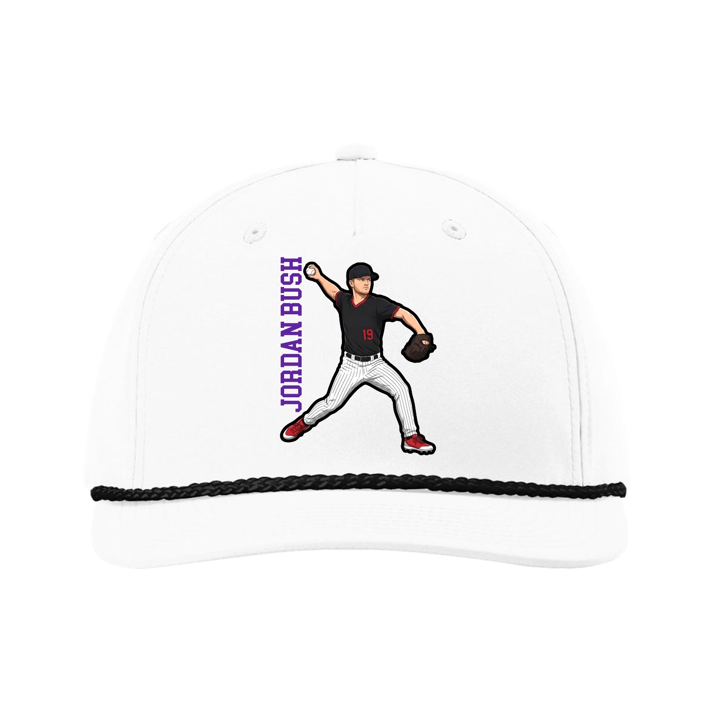 Five-Panel Classic Rope Cap — Name Vertical in White