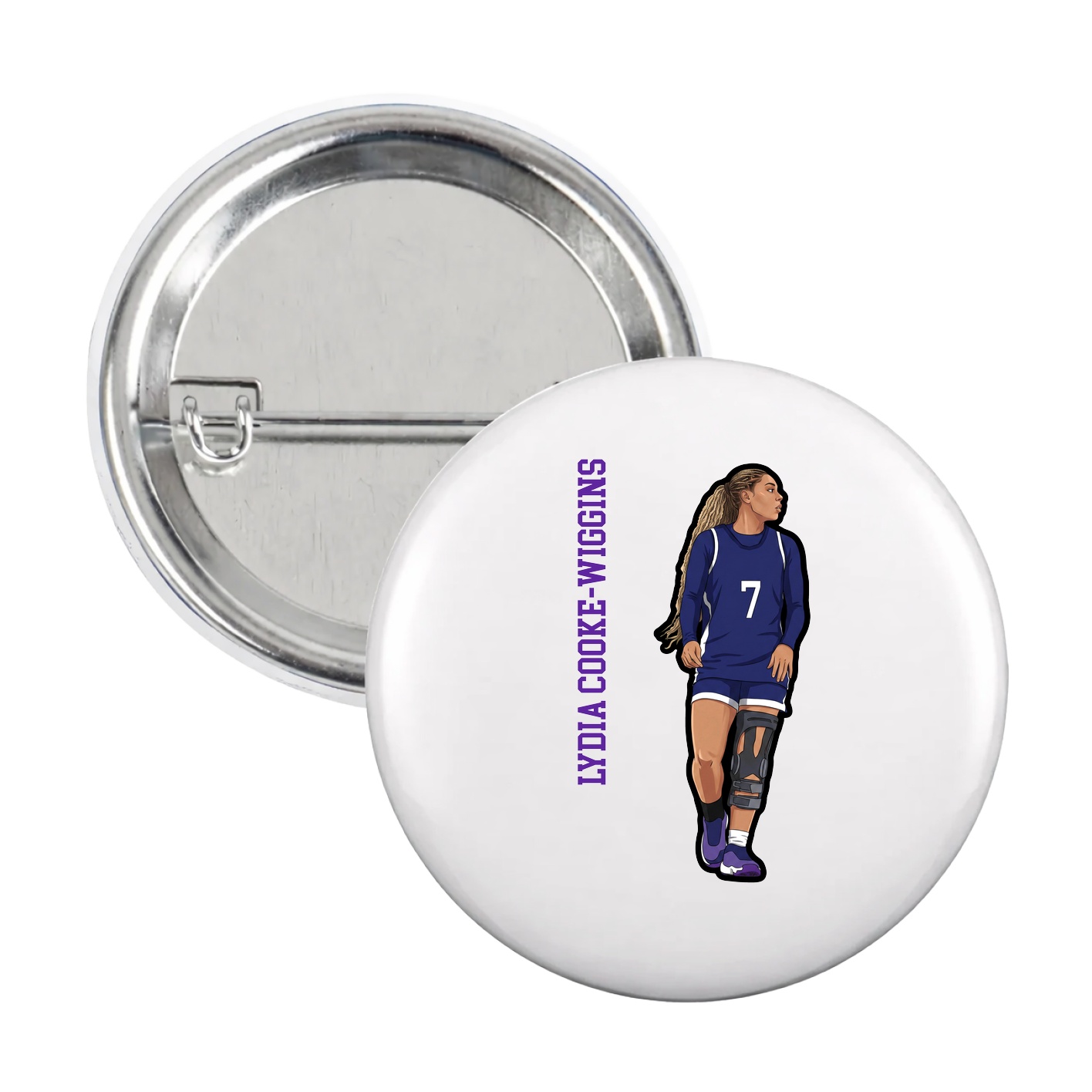 Game Day Button — Name Vertical in White