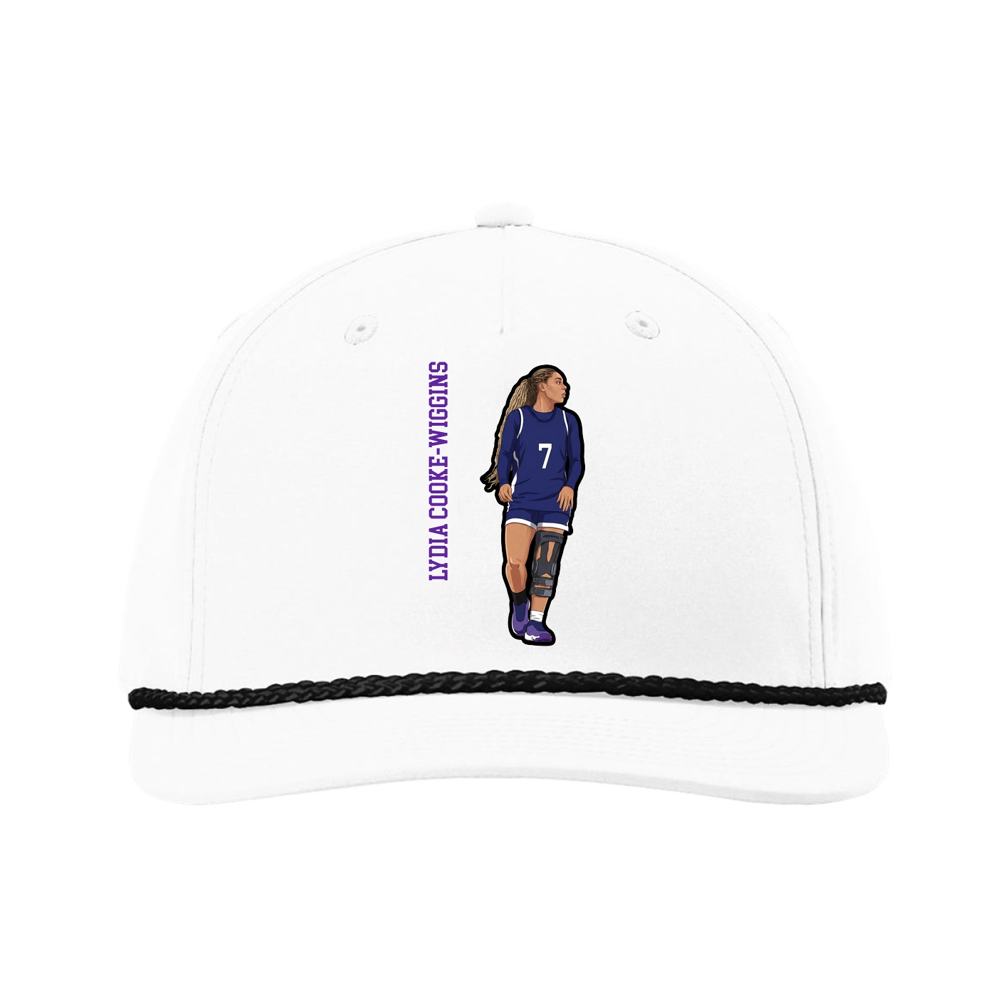 Five-Panel Classic Rope Cap — Name Vertical in White