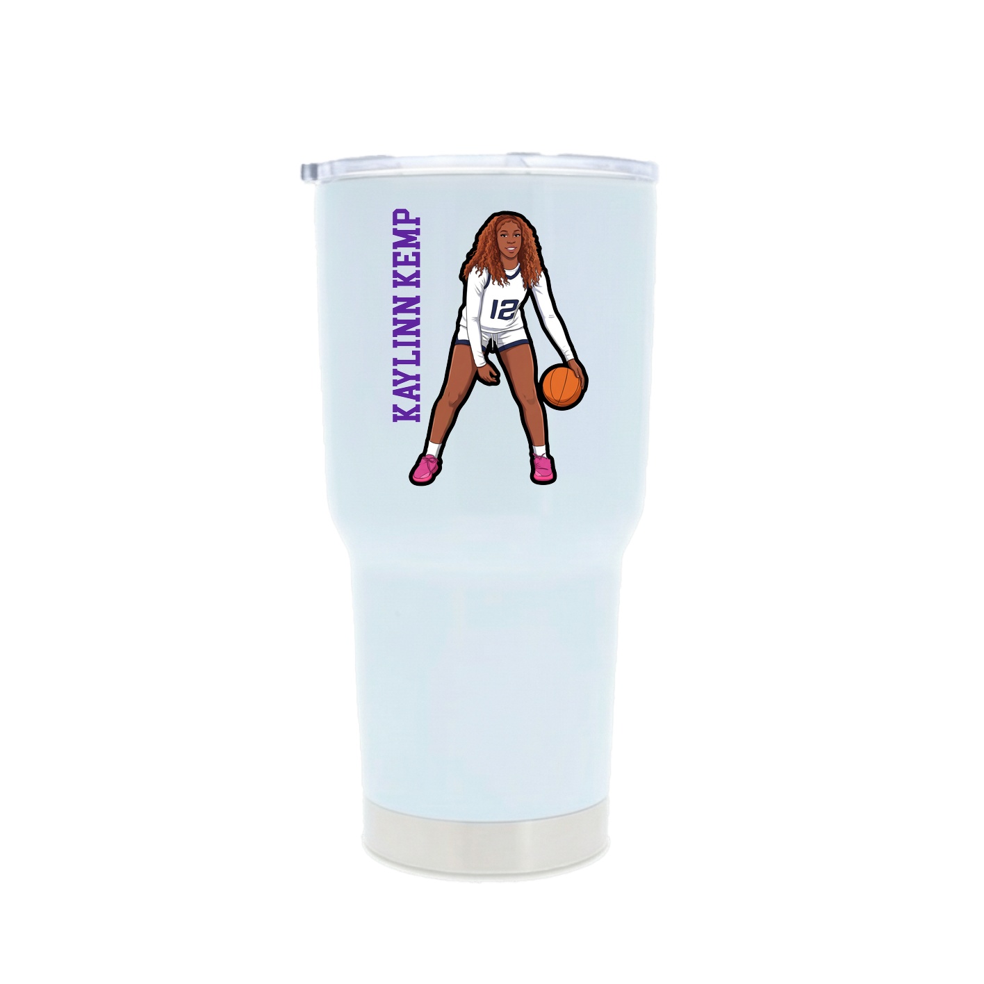 30oz Stainless Steel Tumbler — Name Vertical in White