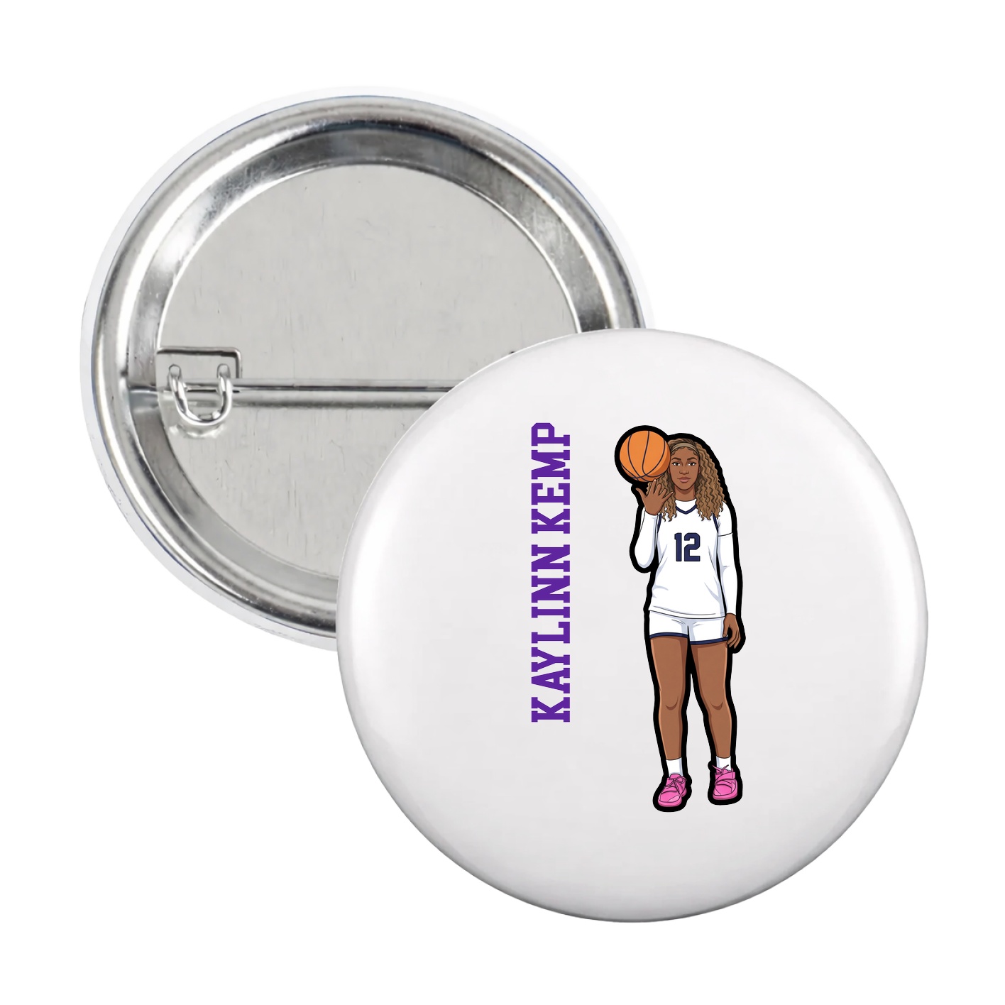 Game Day Button — Name Vertical in White