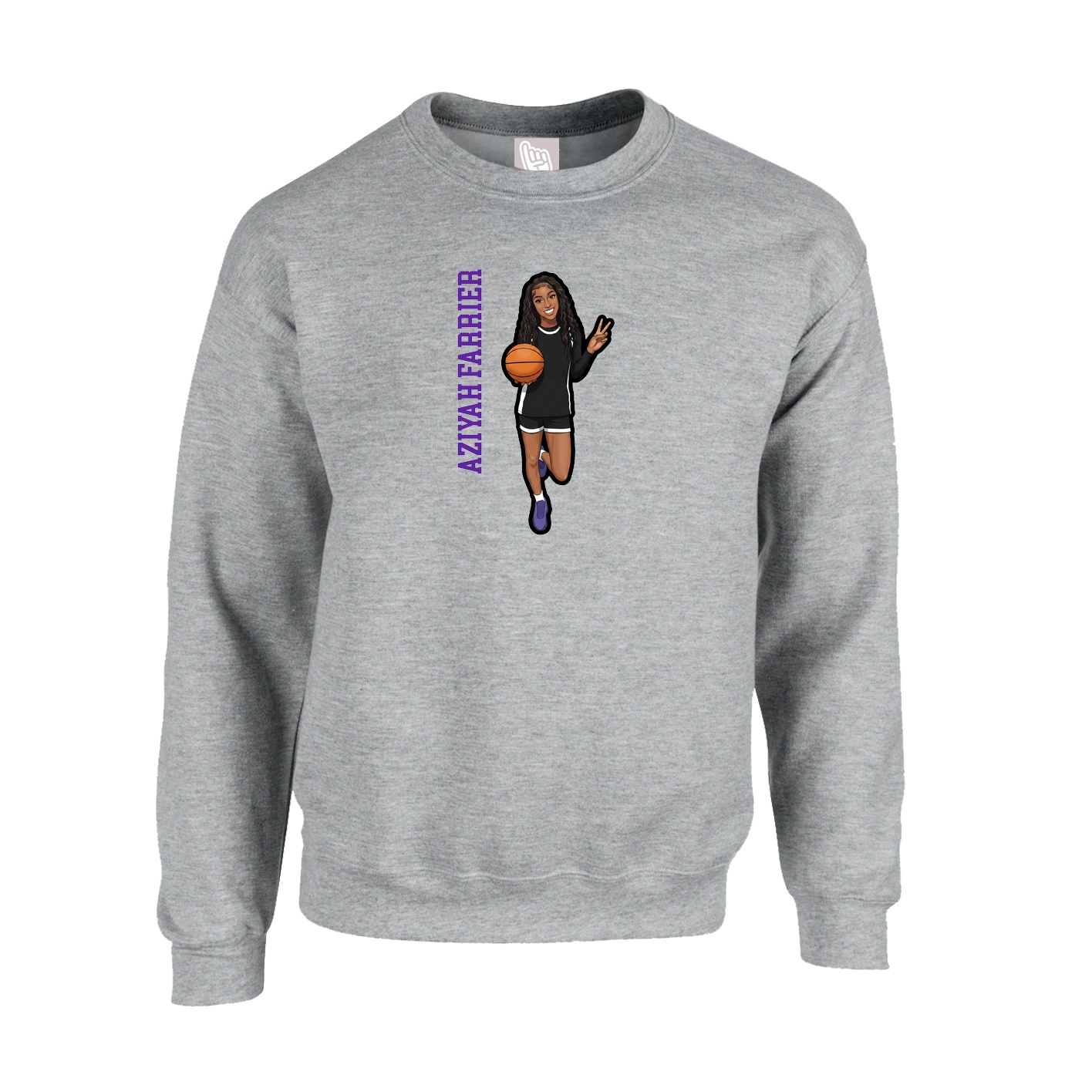 Fleece Crew — Name Vertical in Grey