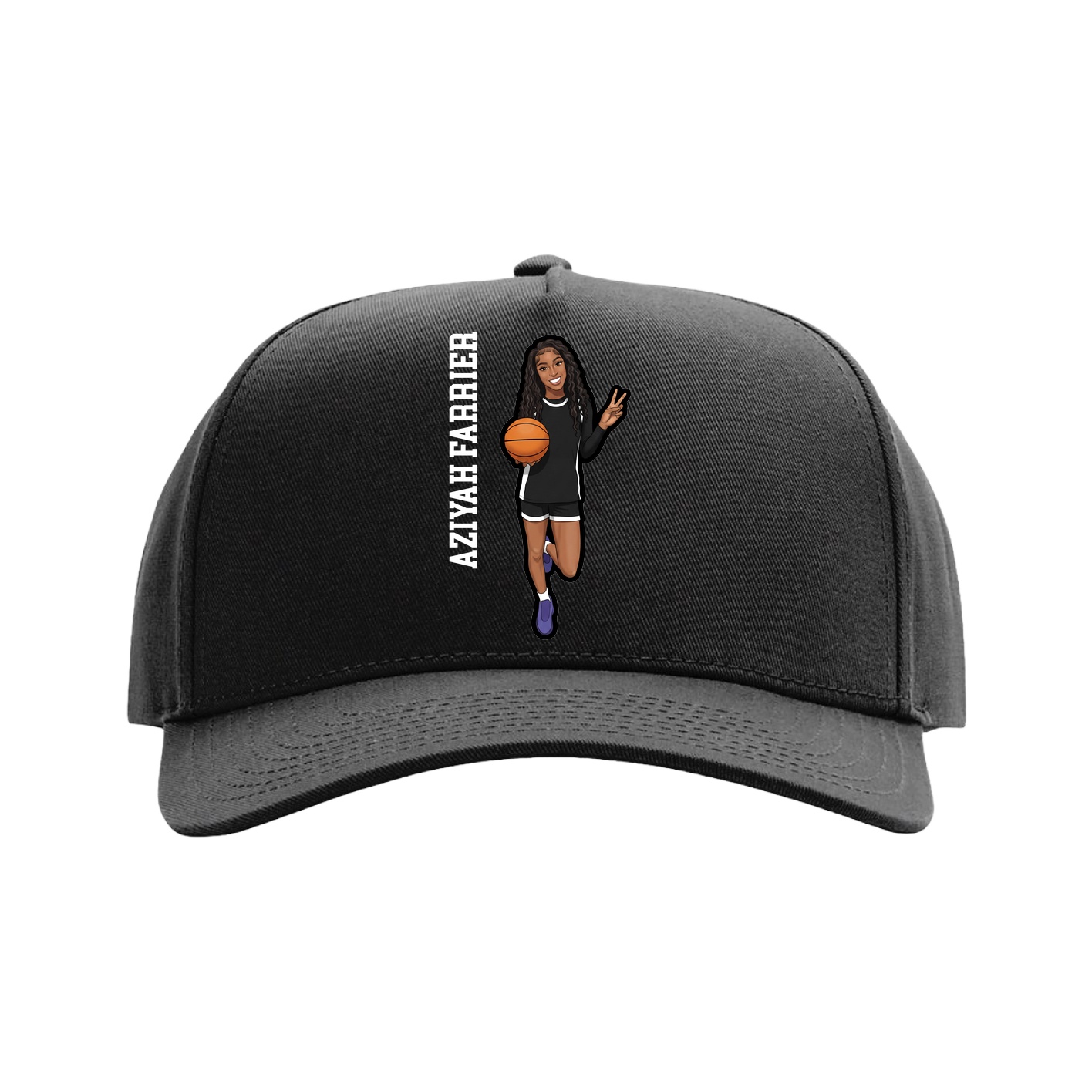 Full Fabric Five-Panel Champ Cap — Name Vertical in Black