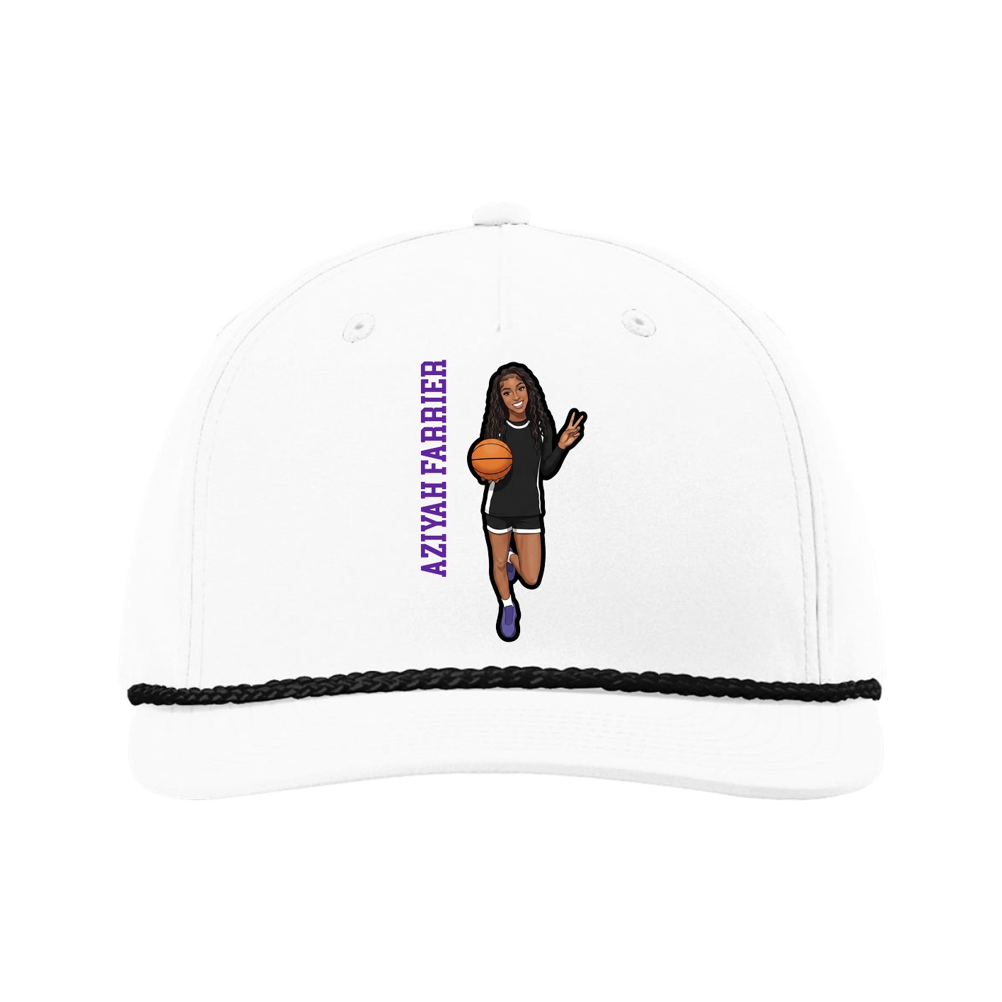 Five-Panel Classic Rope Cap — Name Vertical in White