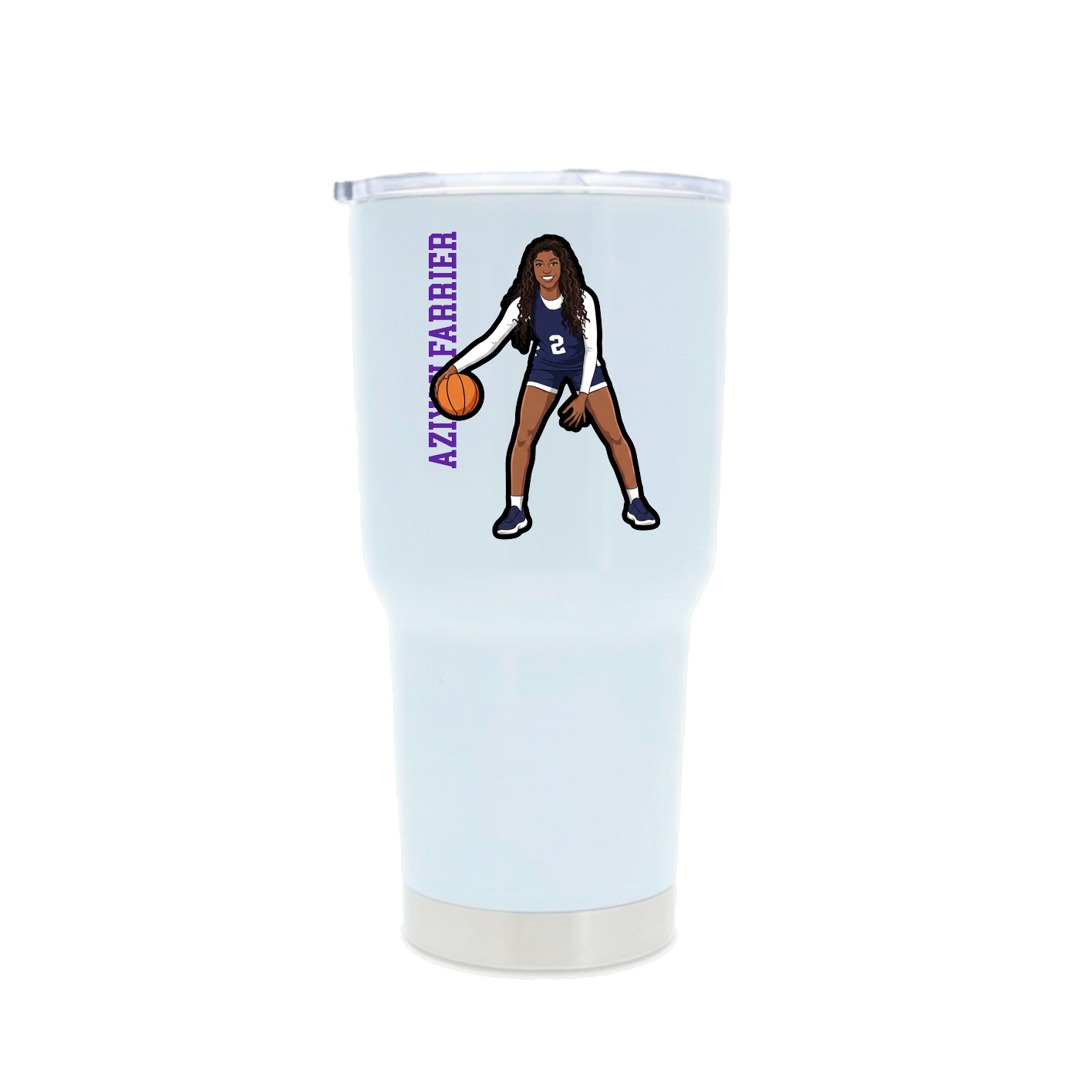 30oz Stainless Steel Tumbler — Name Vertical in White