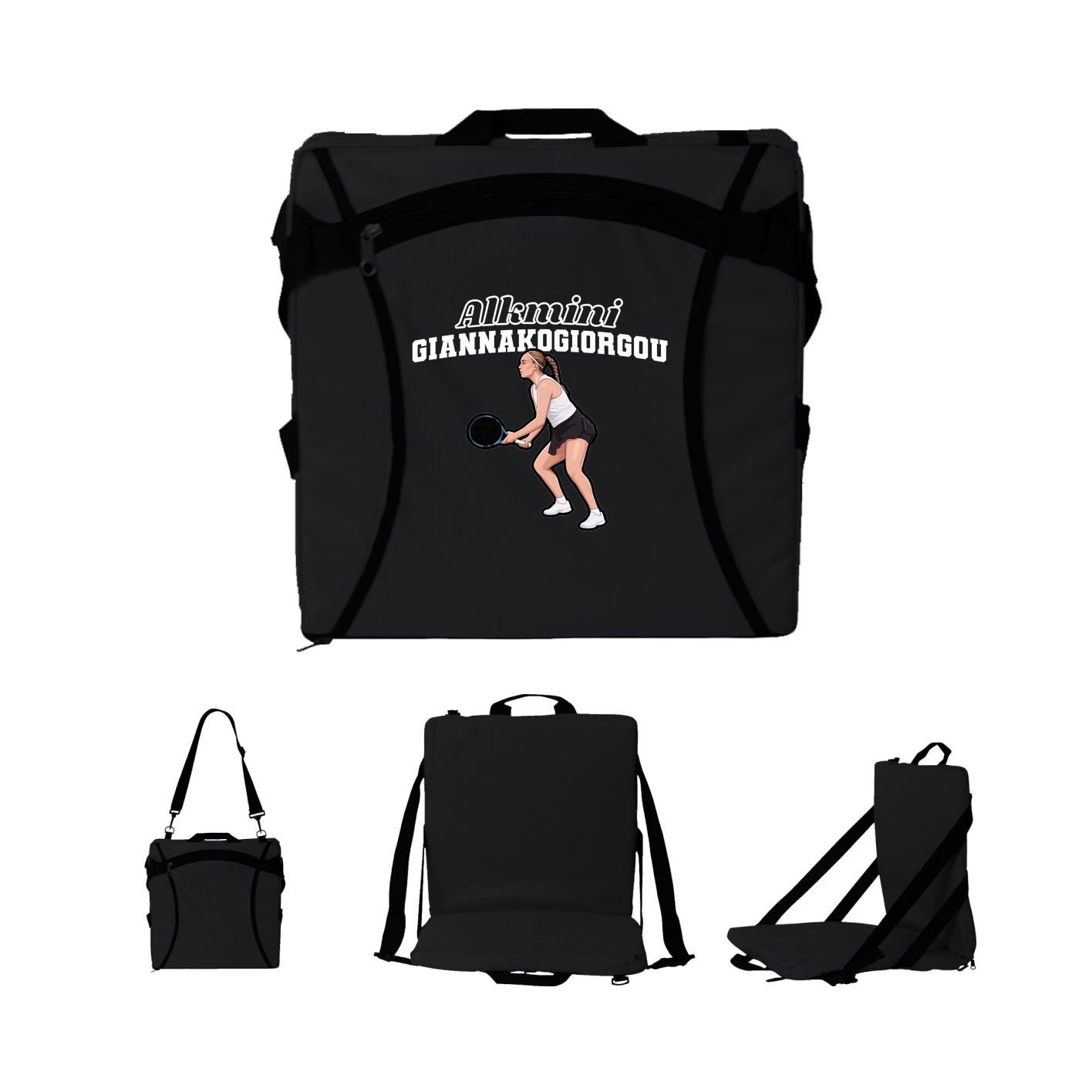 Folding Stadium Seat — Name Arch in Black