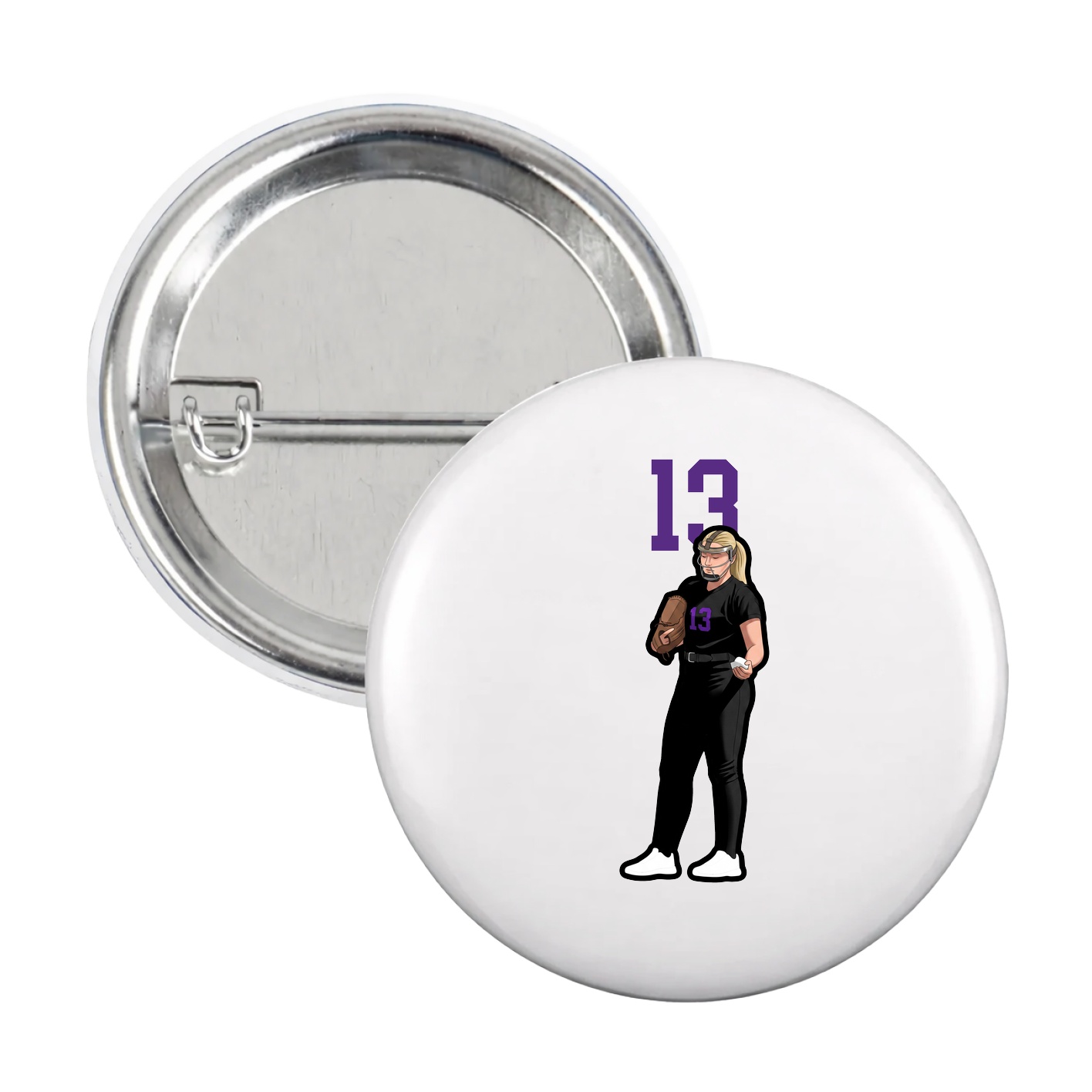 Game Day Button — Number Top in White