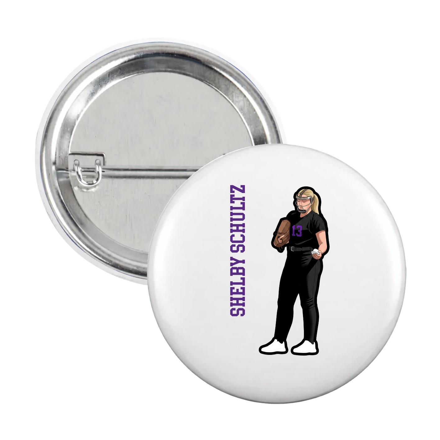 Game Day Button — Name Vertical in White