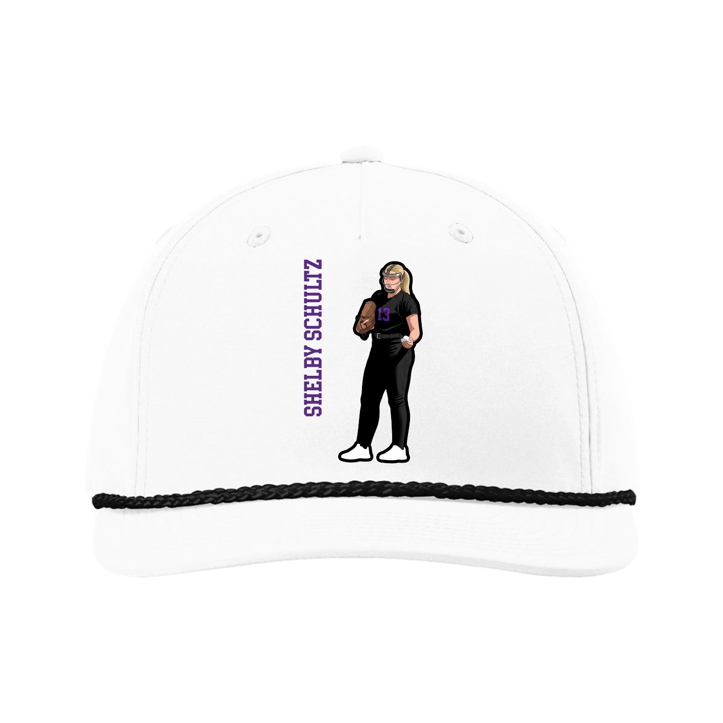 Five-Panel Classic Rope Cap — Name Vertical in White