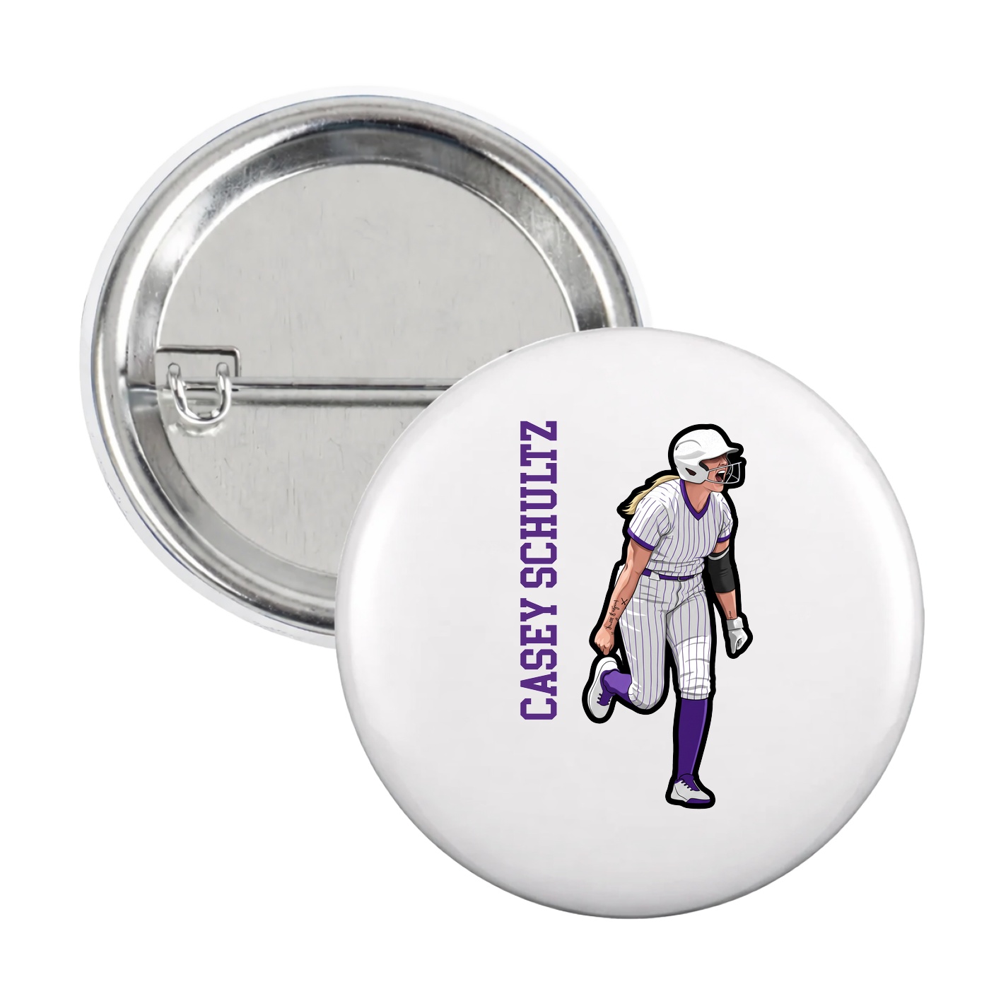 Game Day Button — Name Vertical in White