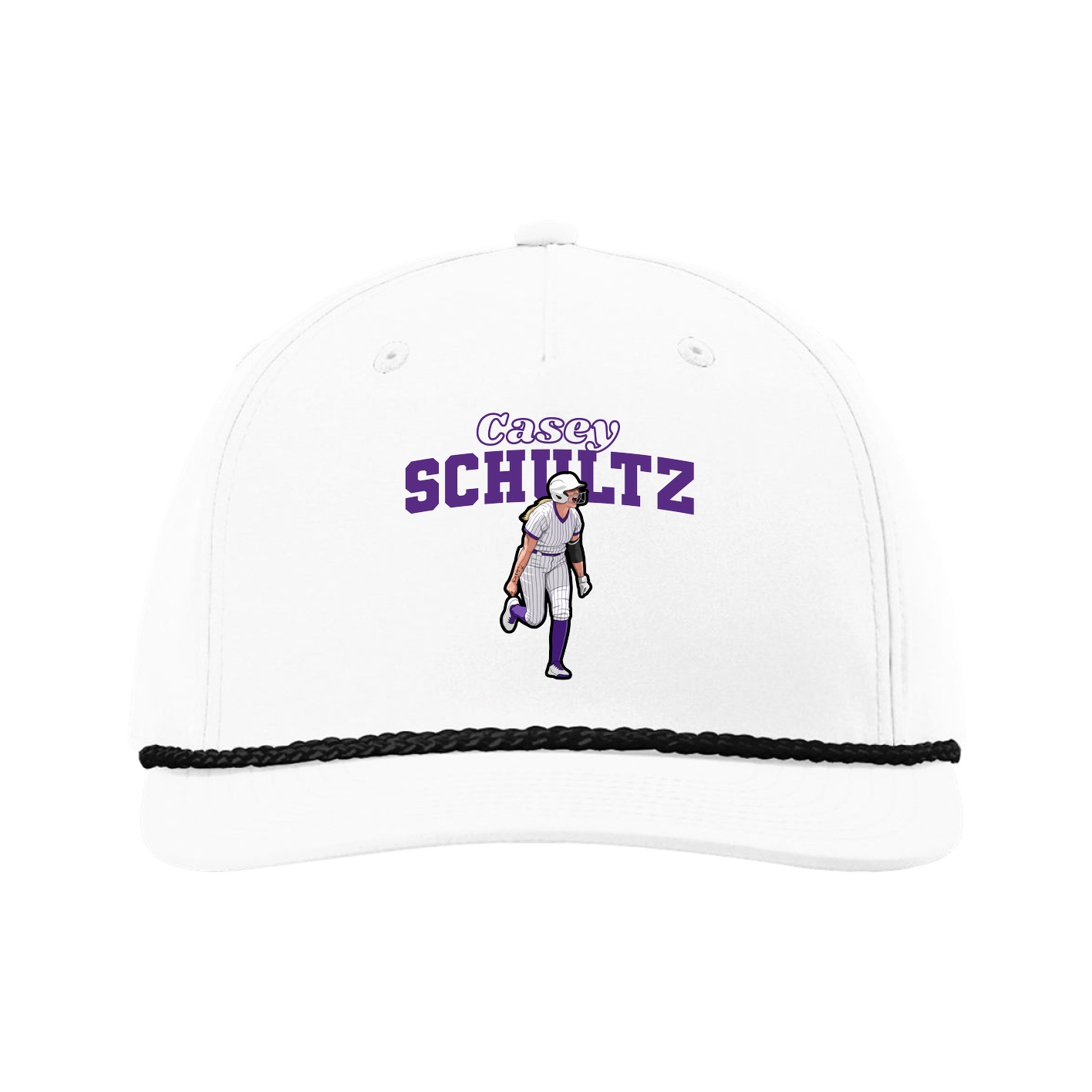 Five-Panel Classic Rope Cap — Name Arch in White