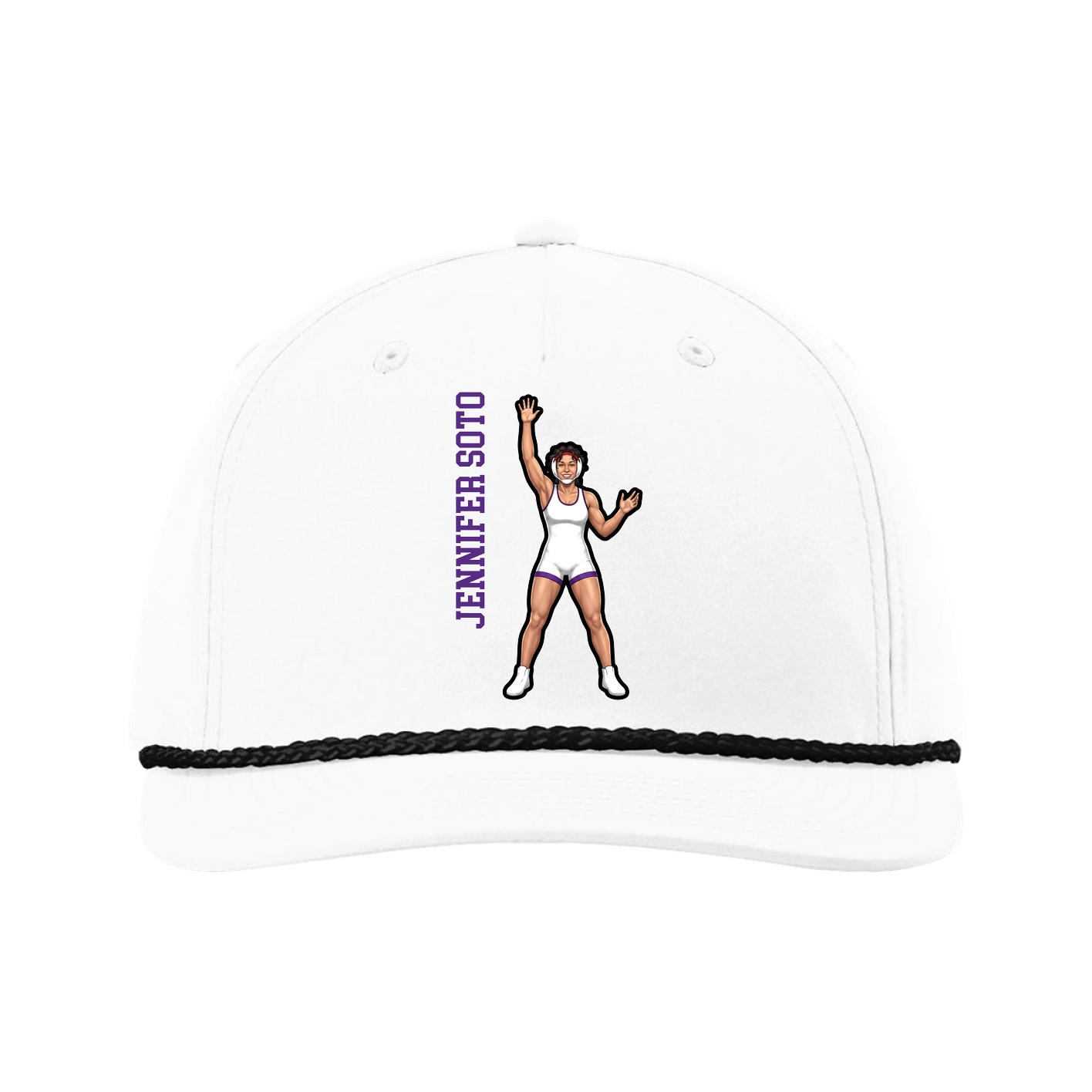 Five-Panel Classic Rope Cap — Name Vertical in White