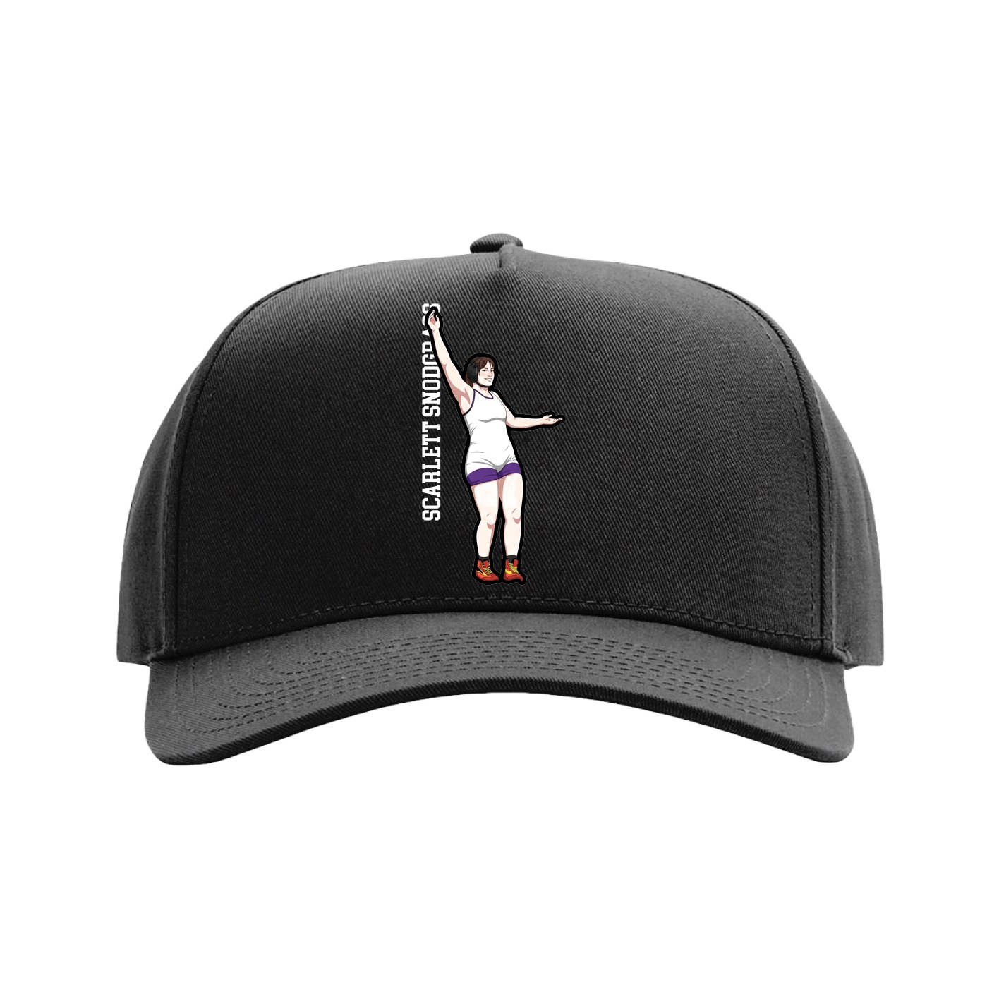 Full Fabric Five-Panel Champ Cap — Name Vertical in Black